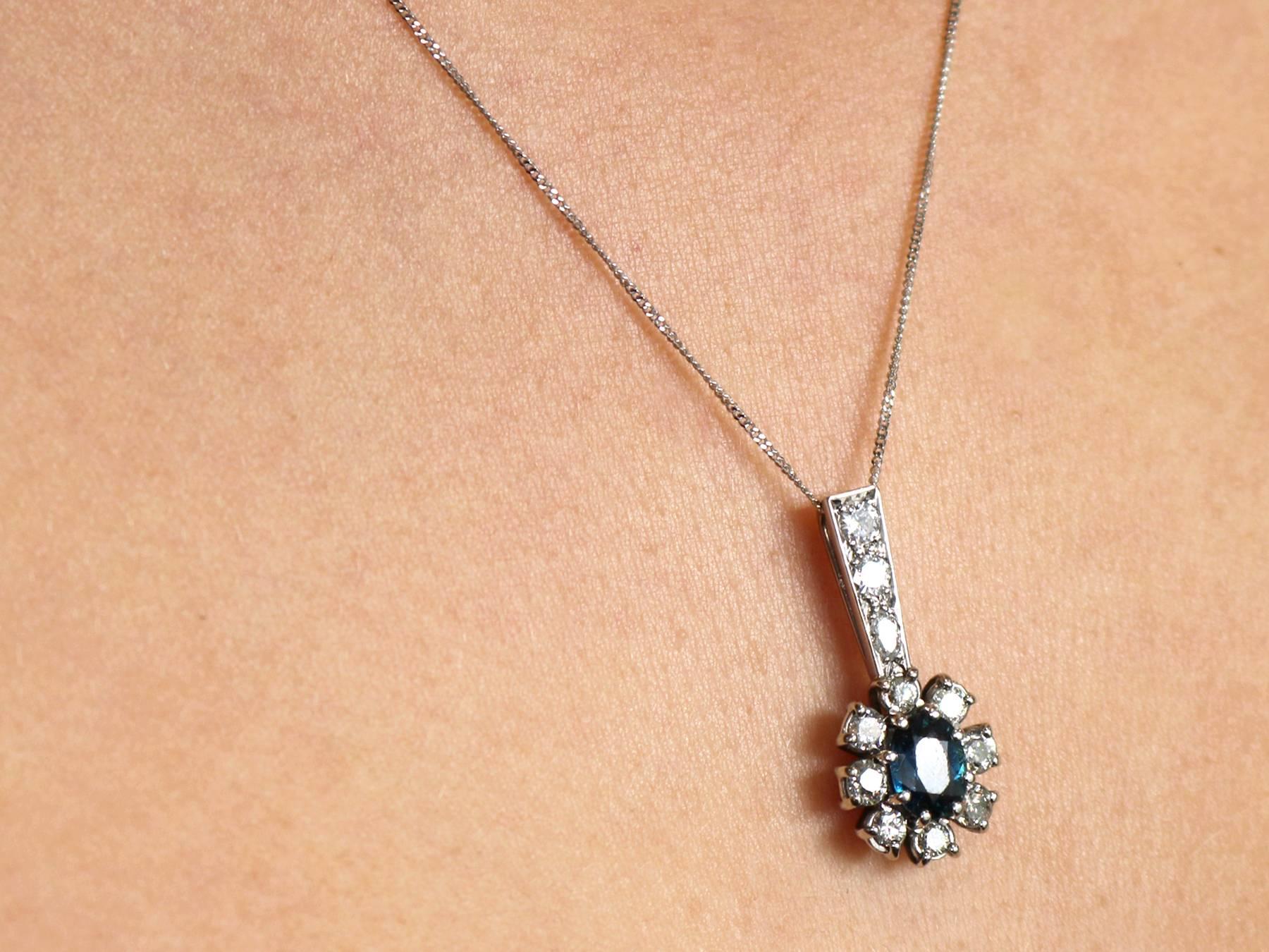 1970s Sapphire and Diamond White Gold Cluster Pendant 5