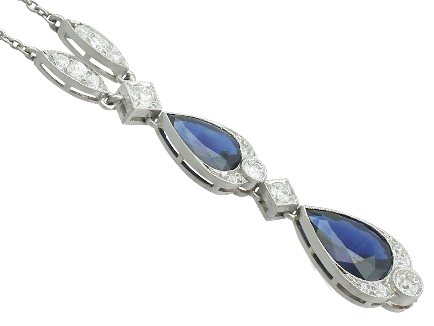 1930s 4.85 Carat Sapphire and Diamond, Platinum Teardrop Necklace In Excellent Condition In Jesmond, Newcastle Upon Tyne