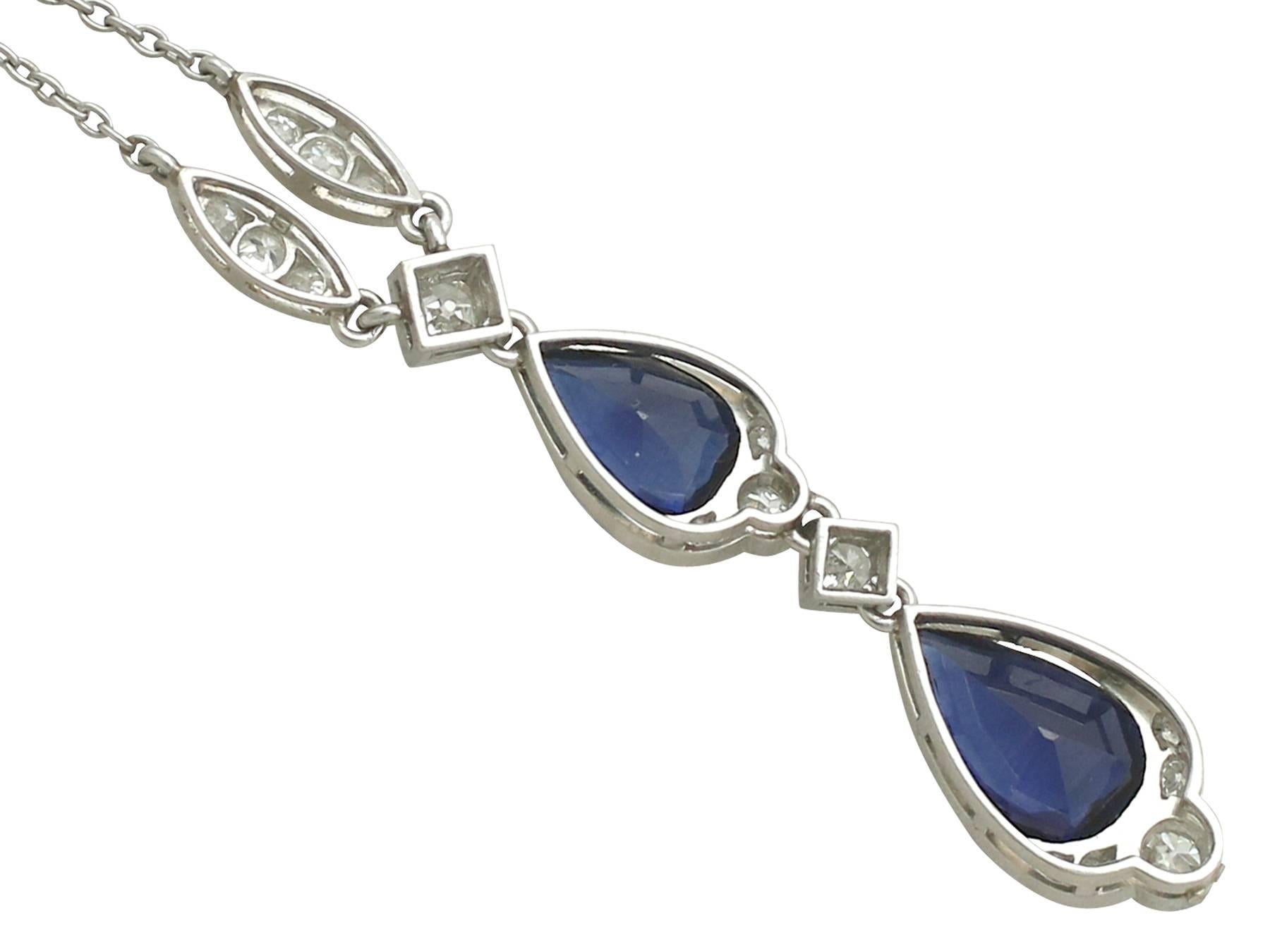 Women's 1930s 4.85 Carat Sapphire and Diamond, Platinum Teardrop Necklace