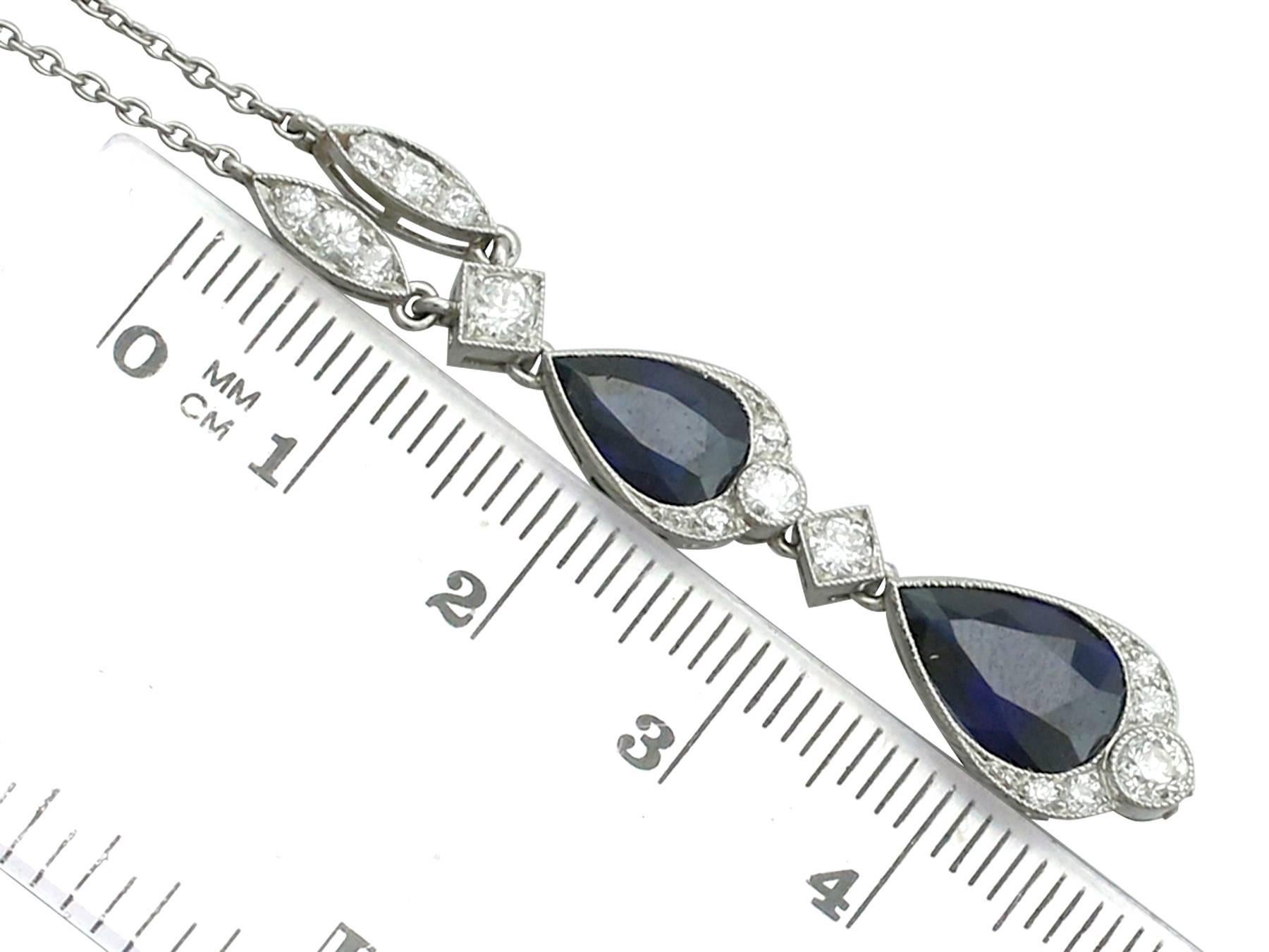 1930s 4.85 Carat Sapphire and Diamond, Platinum Teardrop Necklace 1