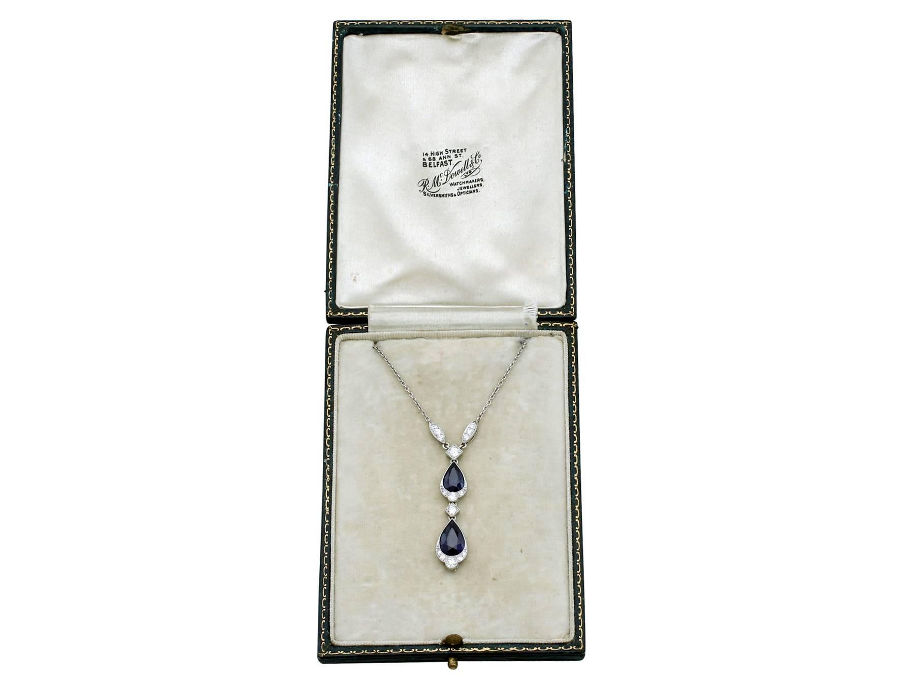 1930s 4.85 Carat Sapphire and Diamond, Platinum Teardrop Necklace 2