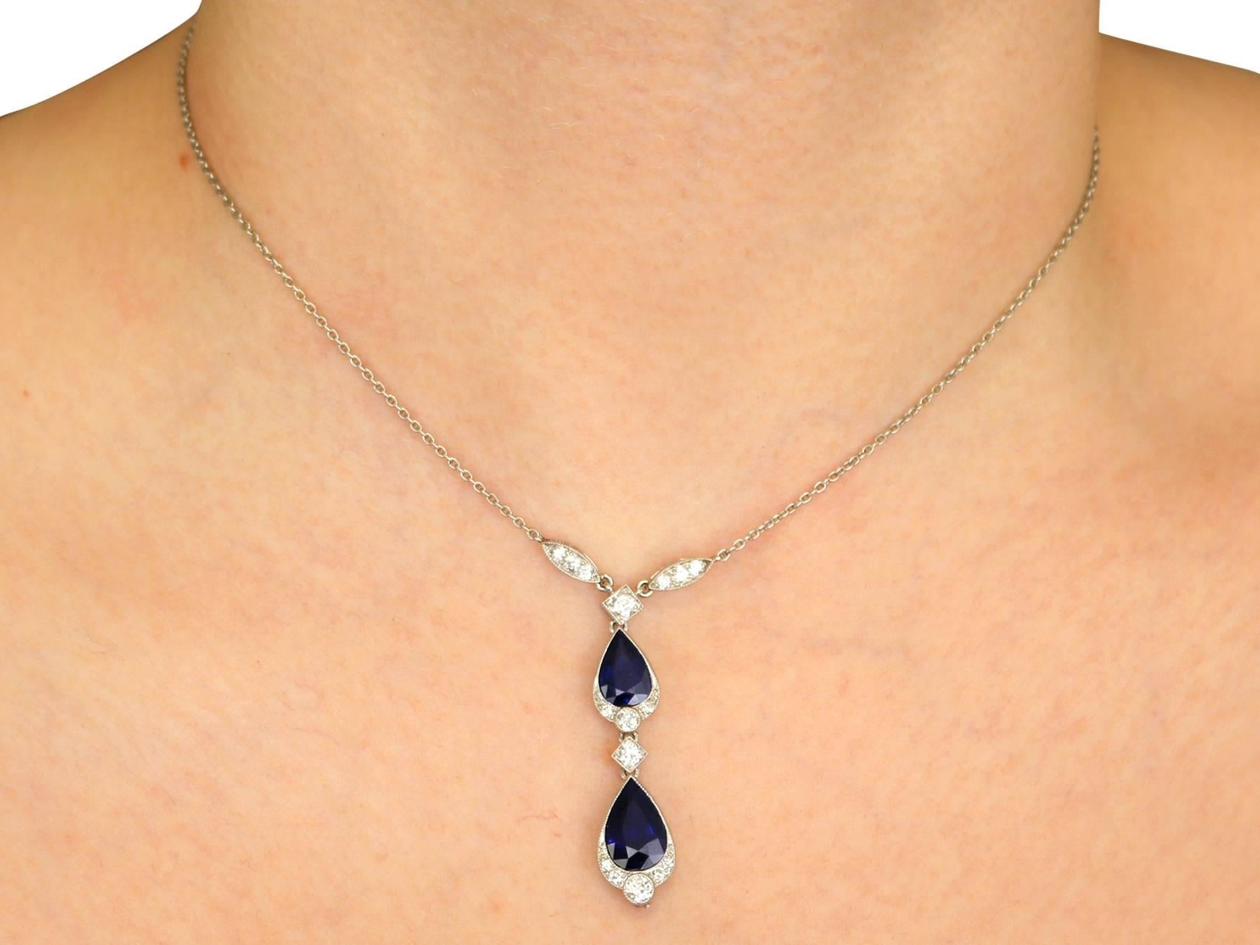 1930s 4.85 Carat Sapphire and Diamond, Platinum Teardrop Necklace 3