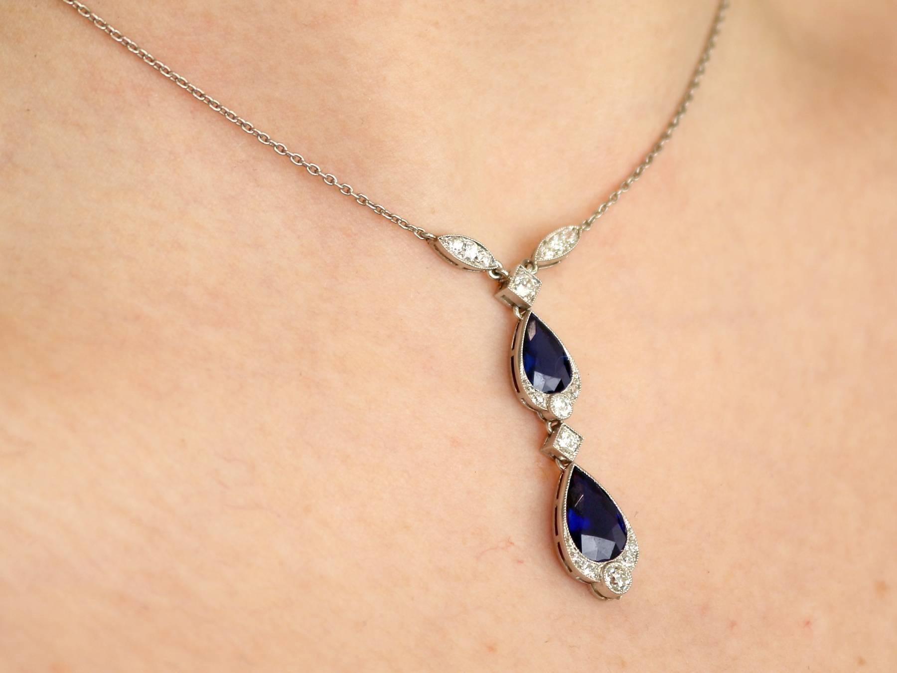 1930s 4.85 Carat Sapphire and Diamond, Platinum Teardrop Necklace 4