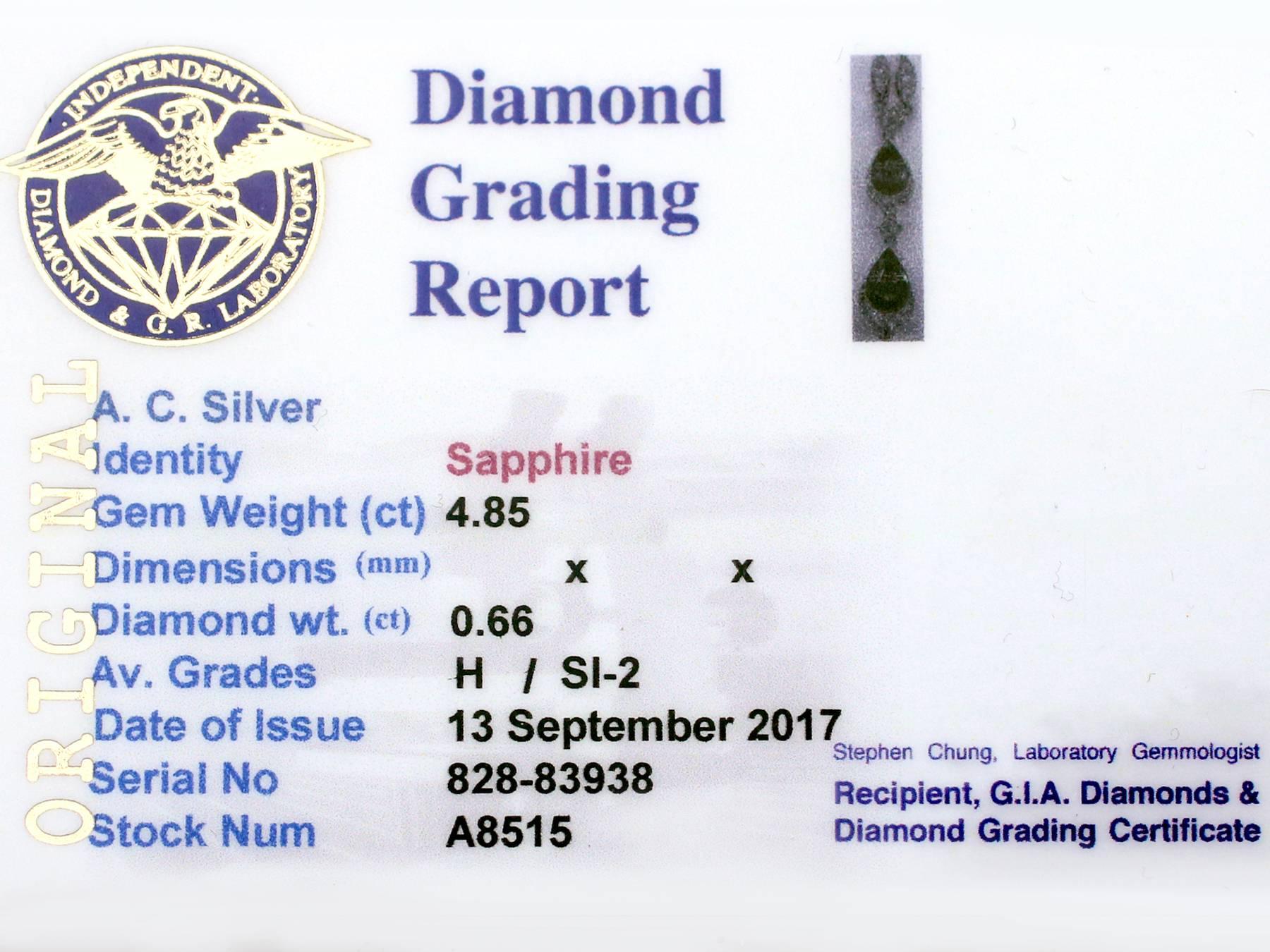 1930s 4.85 Carat Sapphire and Diamond, Platinum Teardrop Necklace 6