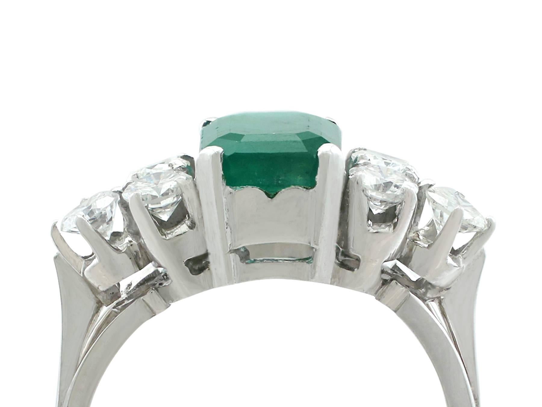 1980s Vintage 1.61 Carat Emerald and 1.32 Carat Diamond, White Gold Dress Ring In Excellent Condition In Jesmond, Newcastle Upon Tyne