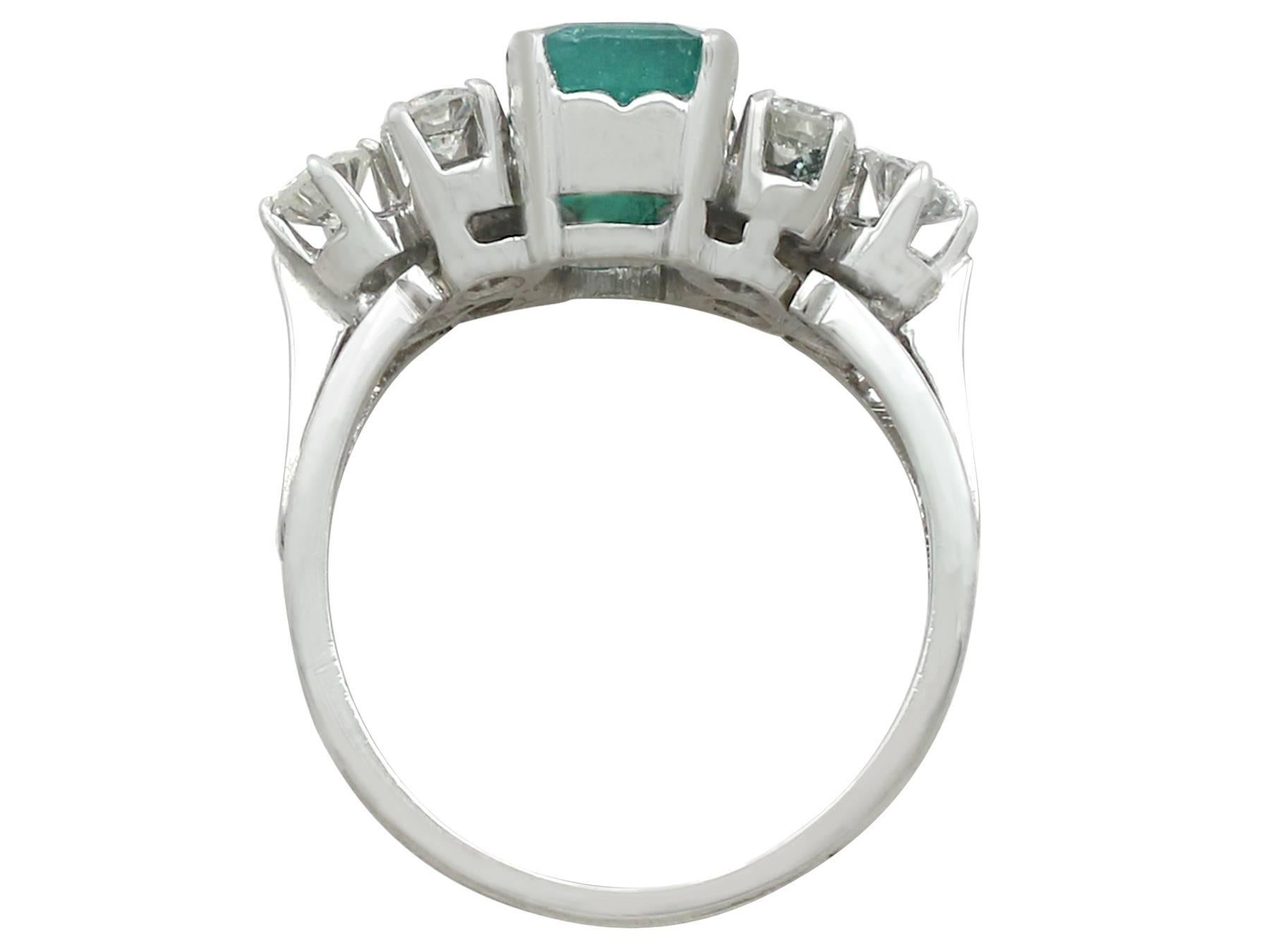An impressive vintage 1.61 Ct emerald and 1.32 Ct diamond, 18k and 15k white gold dress ring; part of our diverse vintage jewelry and collections.

This fine and impressive emerald cut emerald ring with diamonds has been crafted in 18k white gold
