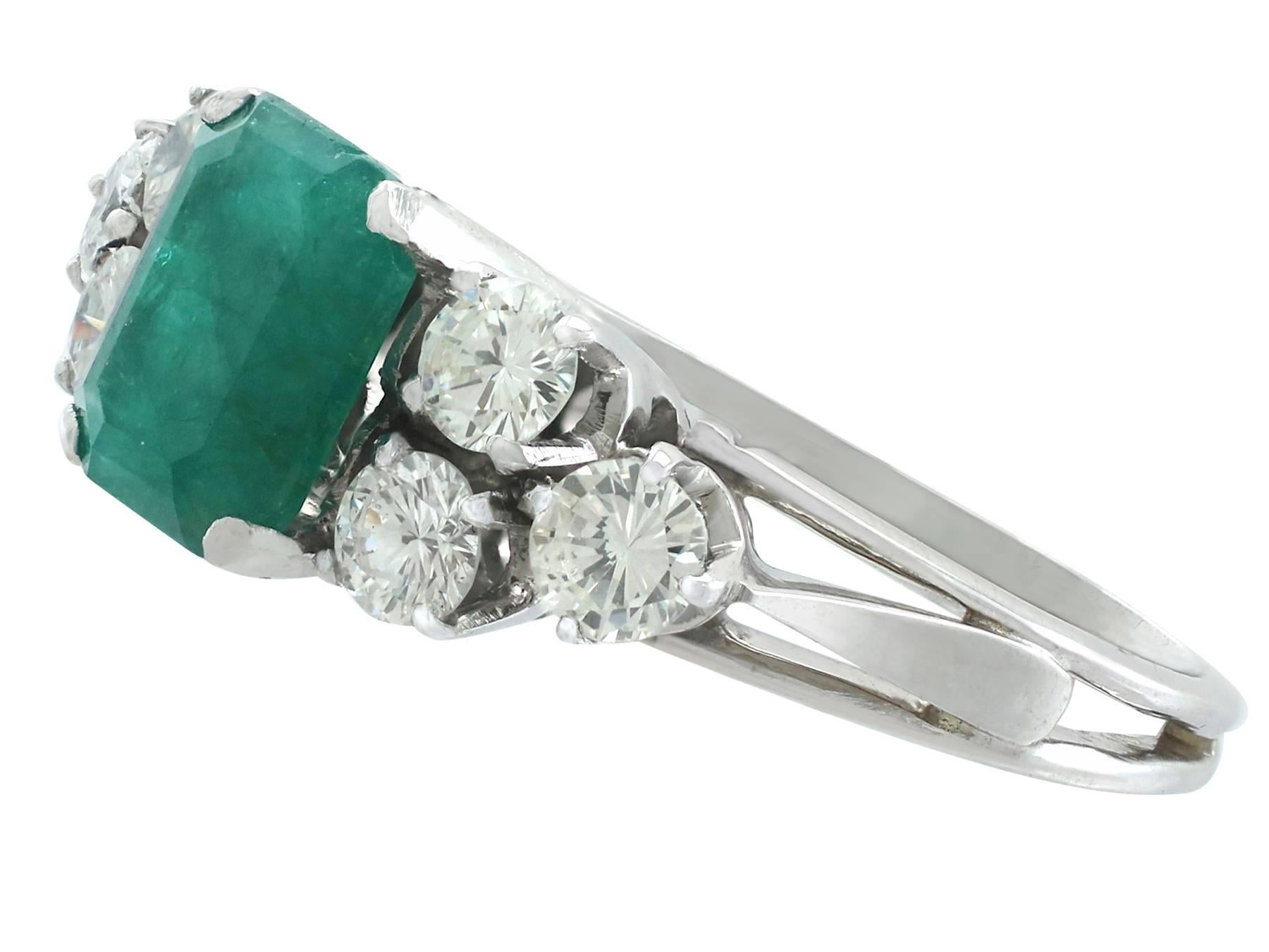 Women's 1980s Vintage 1.61 Carat Emerald and 1.32 Carat Diamond, White Gold Dress Ring