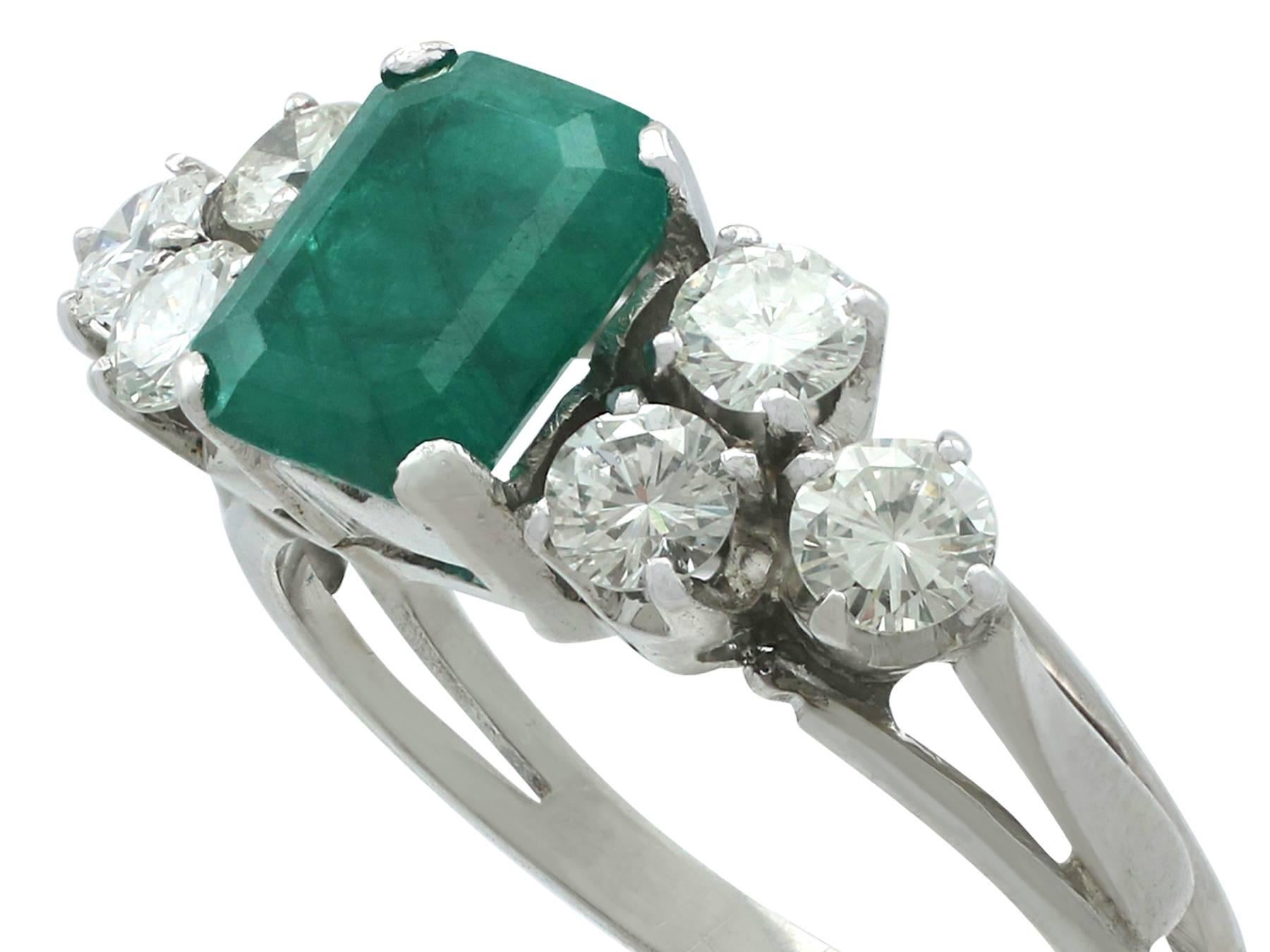 1980s Vintage 1.61 Carat Emerald and 1.32 Carat Diamond, White Gold Dress Ring 1