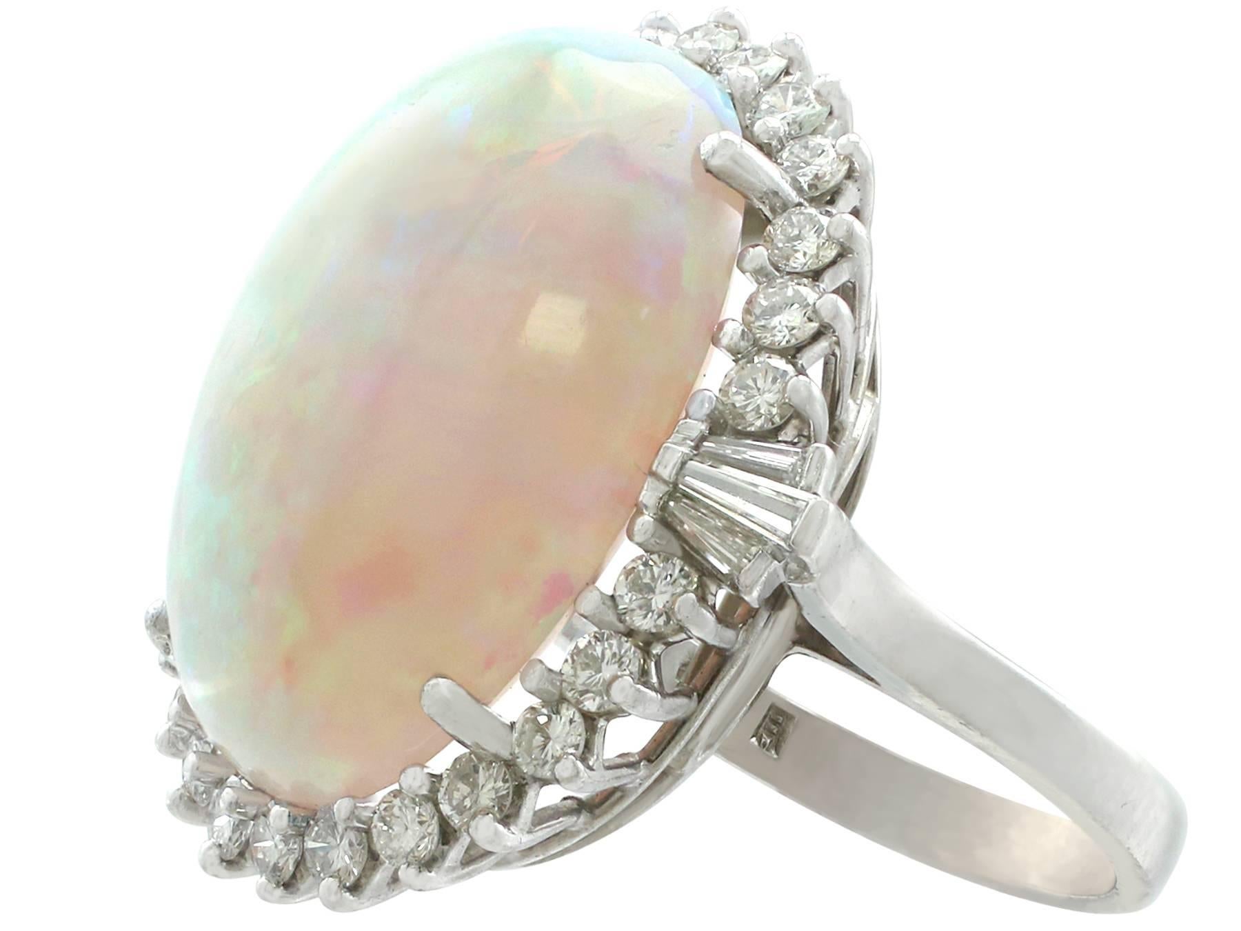 1960s 14.65 Carat Opal and 1.10 Carat Diamond White Gold Cocktail Ring In Excellent Condition In Jesmond, Newcastle Upon Tyne