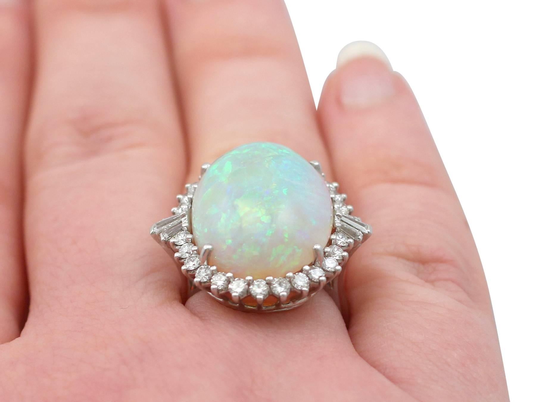 1960s 14.65 Carat Opal and 1.10 Carat Diamond White Gold Cocktail Ring 4
