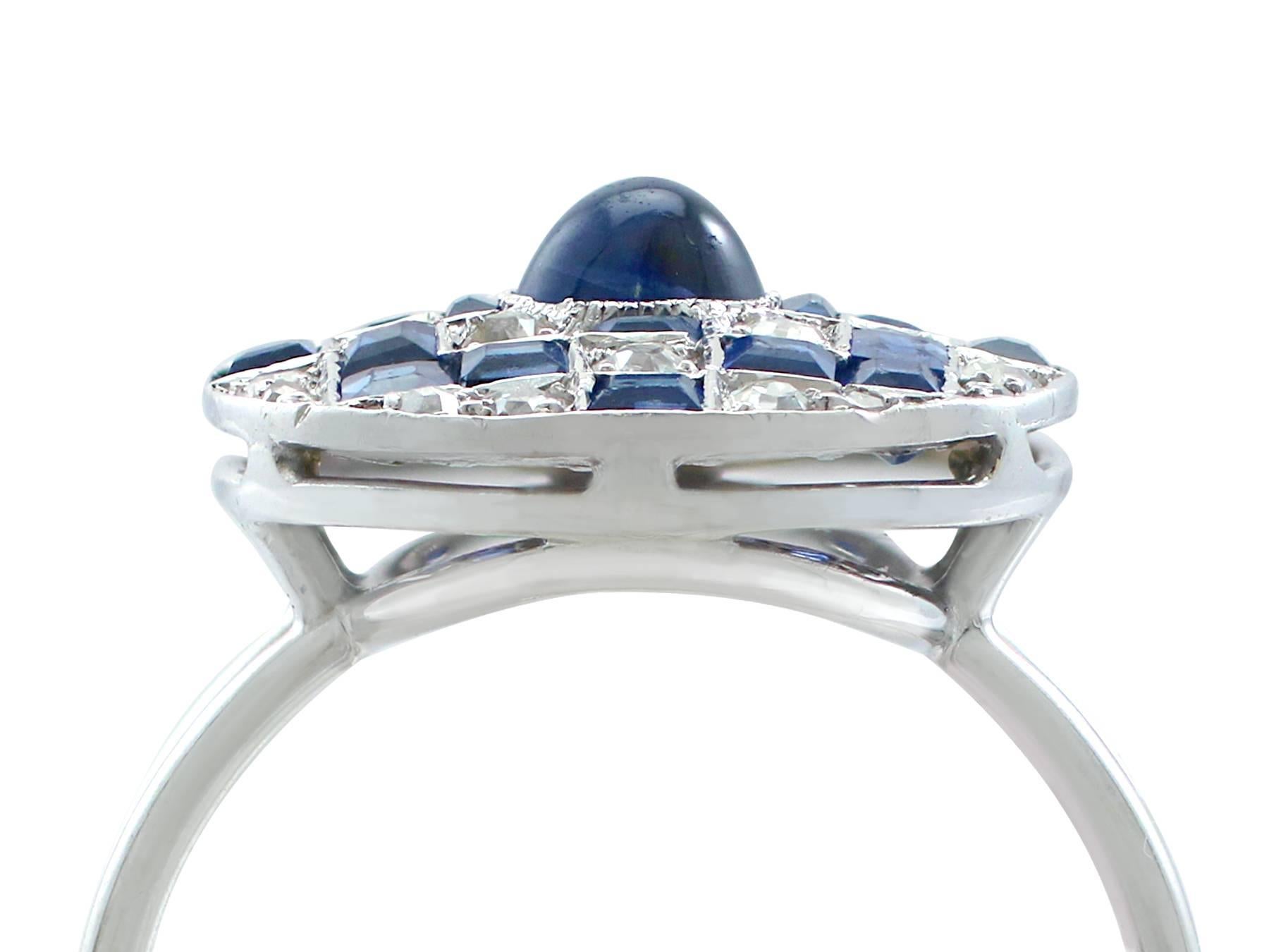 A stunning antique Art Deco 0.62 carat sapphire and 0.33 carat diamond, 18 karat white gold dress ring; part of our diverse gemstone jewelry collections

This stunning, fine and impressive vintage Art Deco diamond and sapphire ring has been crafted