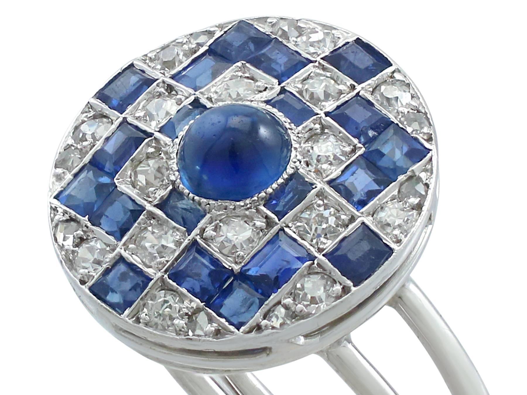 Old European Cut 1940s Sapphire and Diamond White Gold Dress Ring