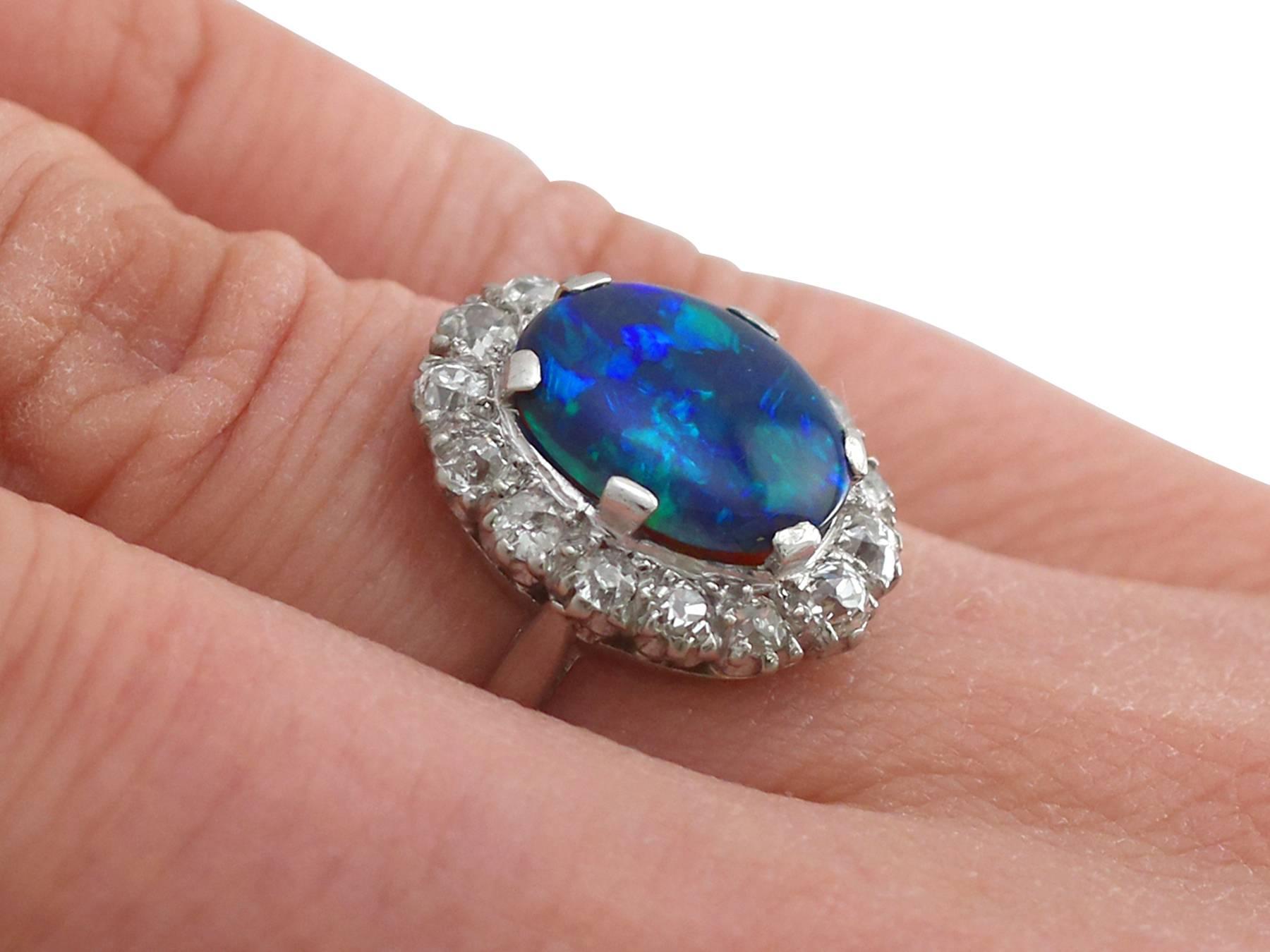 1930s Black Opal and Diamond Platinum Cluster Ring 3