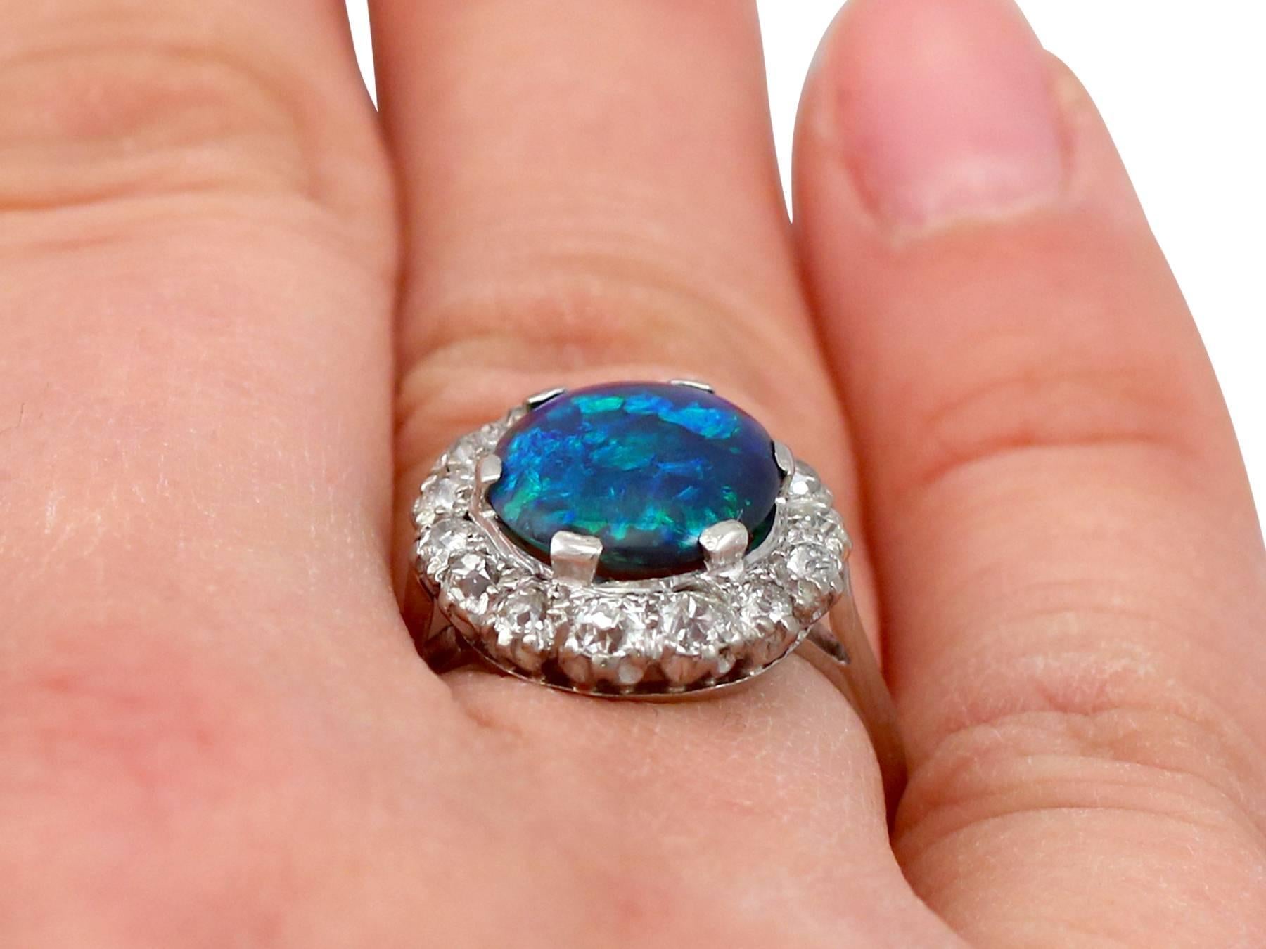 1930s Black Opal and Diamond Platinum Cluster Ring 4