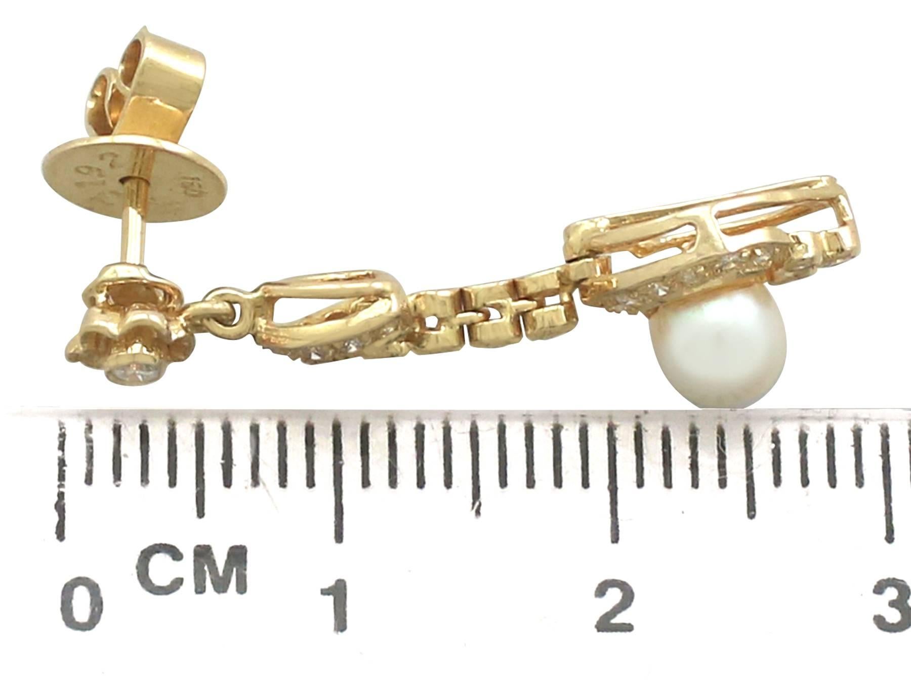 1930s Diamond and Pearl Yellow Gold Drop Earrings 1