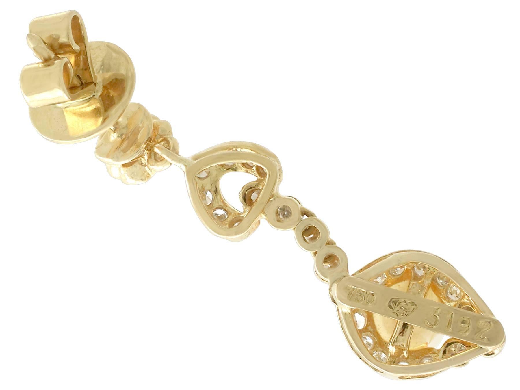 Women's 1930s Diamond and Pearl Yellow Gold Drop Earrings