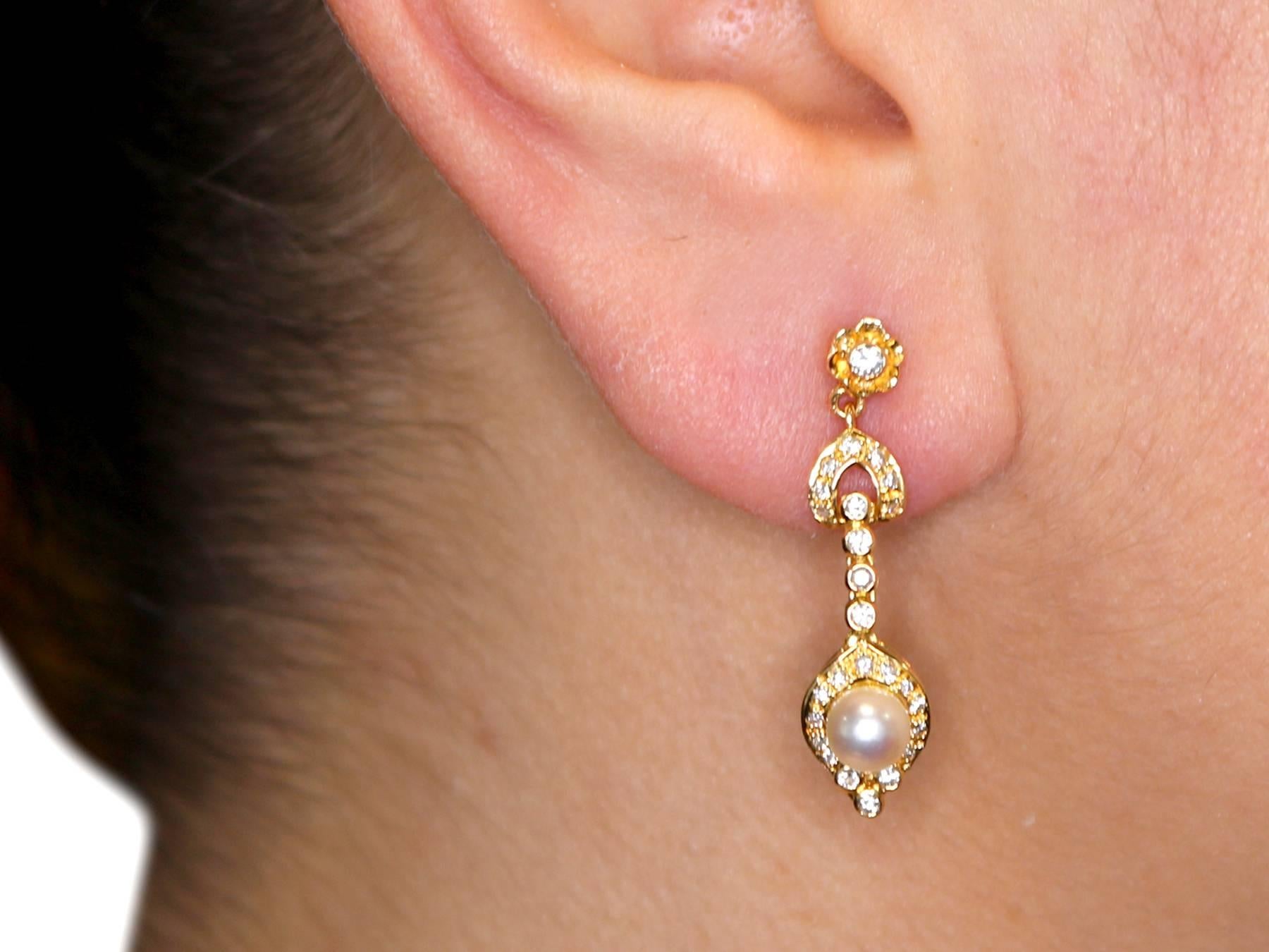 1930s Diamond and Pearl Yellow Gold Drop Earrings 3