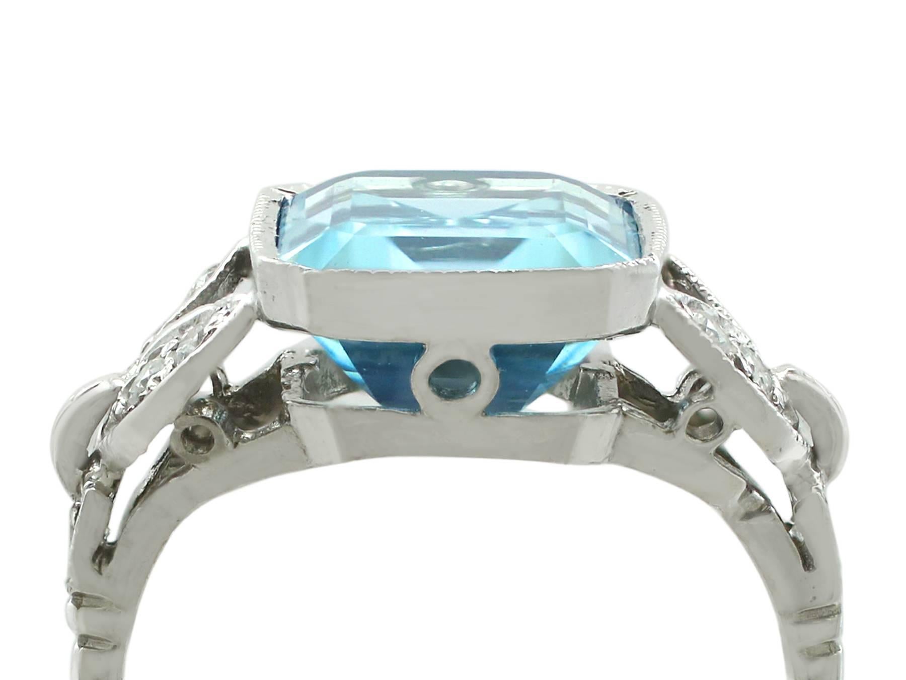 A stunning antique 3.18 Ct aquamarine and 0.12 ct diamond, 18k white gold and platinum set dress ring; part of our diverse antique jewelry collections.

This stunning, fine and impressive antique aquamarine ring has been crafted in 18k white gold