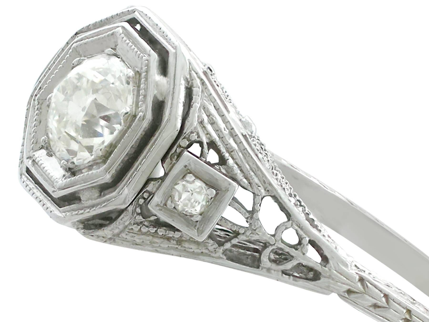Old European Cut Antique 1920s Diamond and White Gold Solitaire Ring