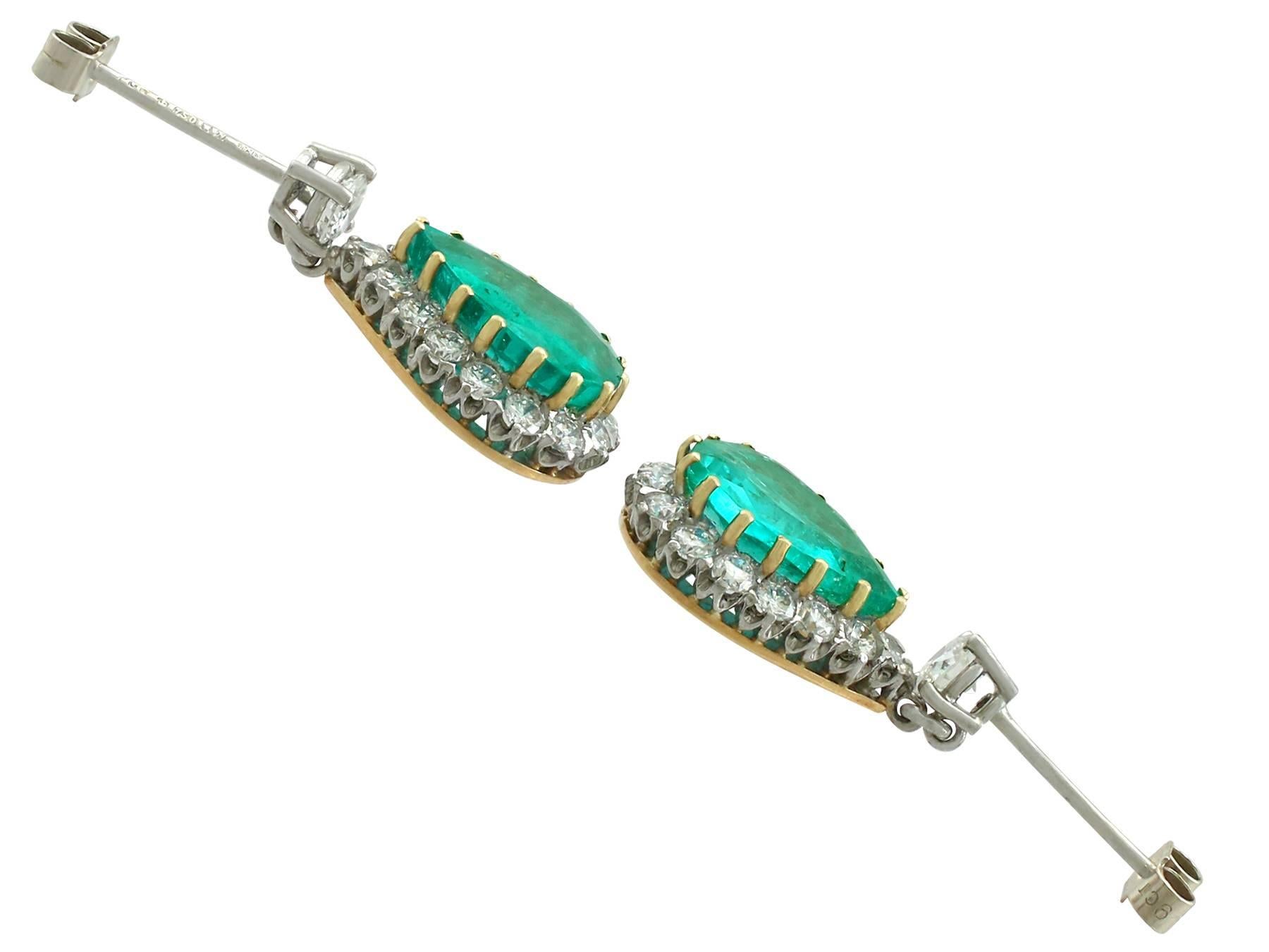 1980s Emerald and Diamond Yellow Gold Drop Earrings In Excellent Condition In Jesmond, Newcastle Upon Tyne