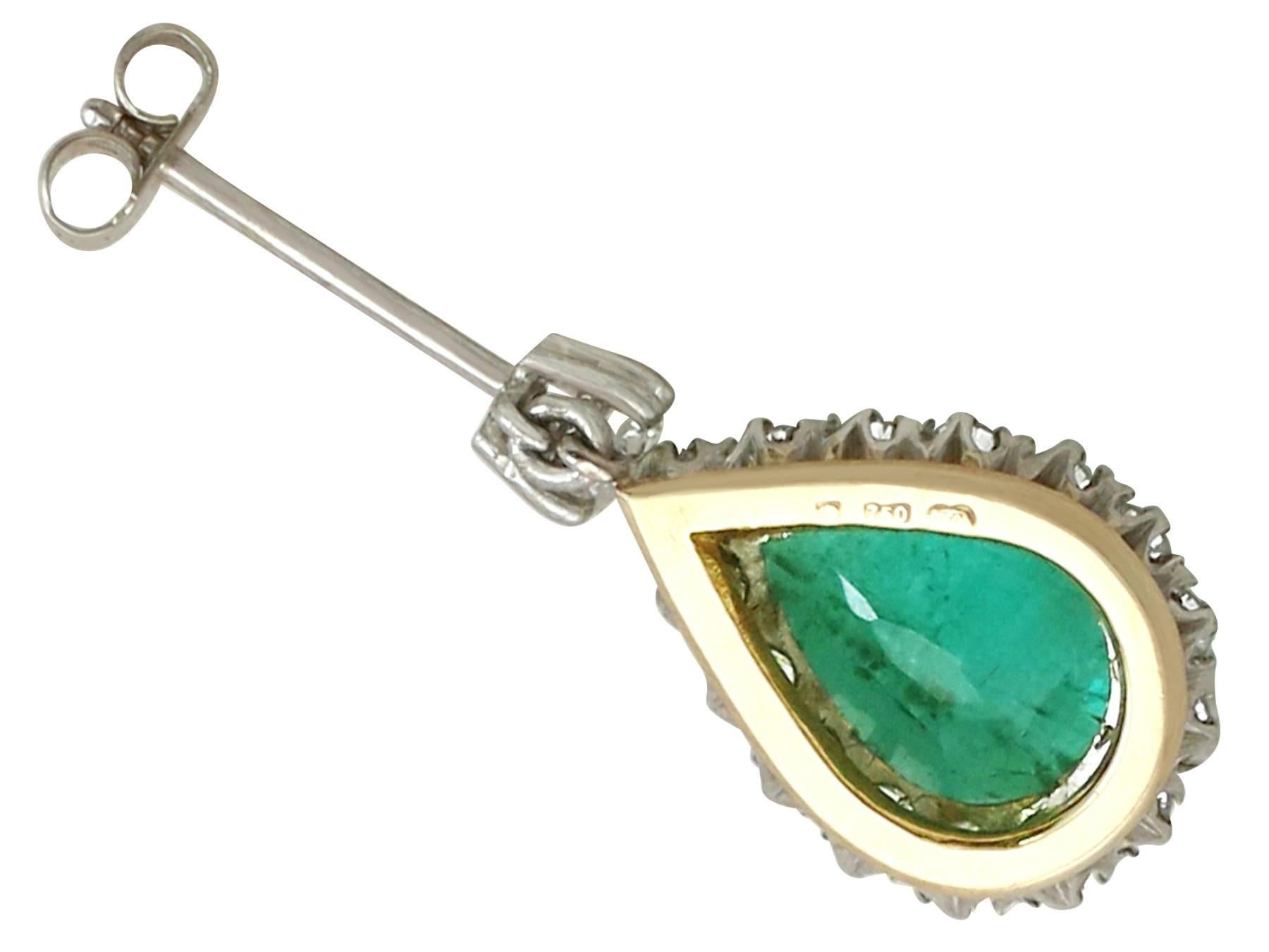 Women's 1980s Emerald and Diamond Yellow Gold Drop Earrings