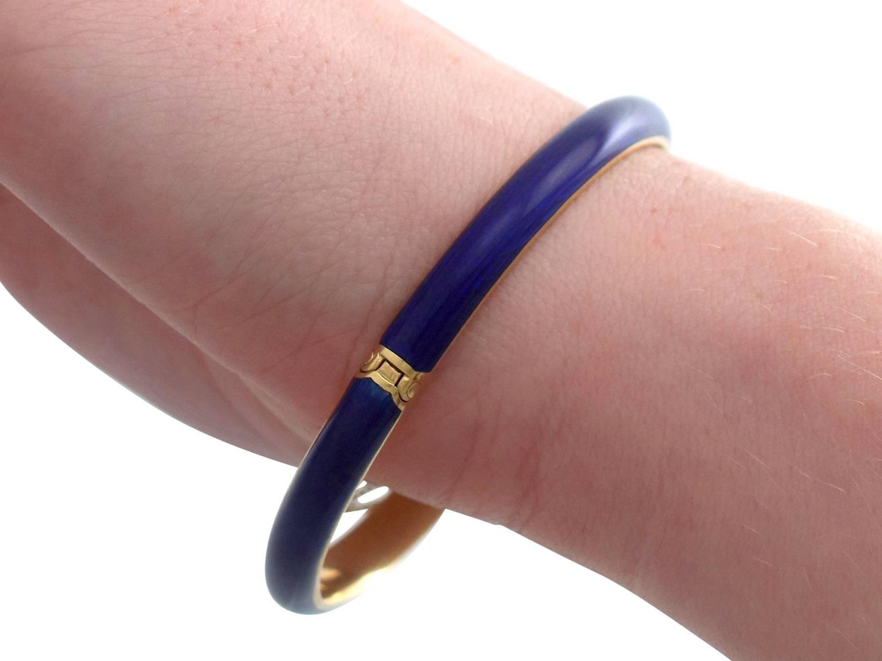 1960s Vintage Blue Guilloché Enamel and 18 Karat Yellow Gold Bangle 4