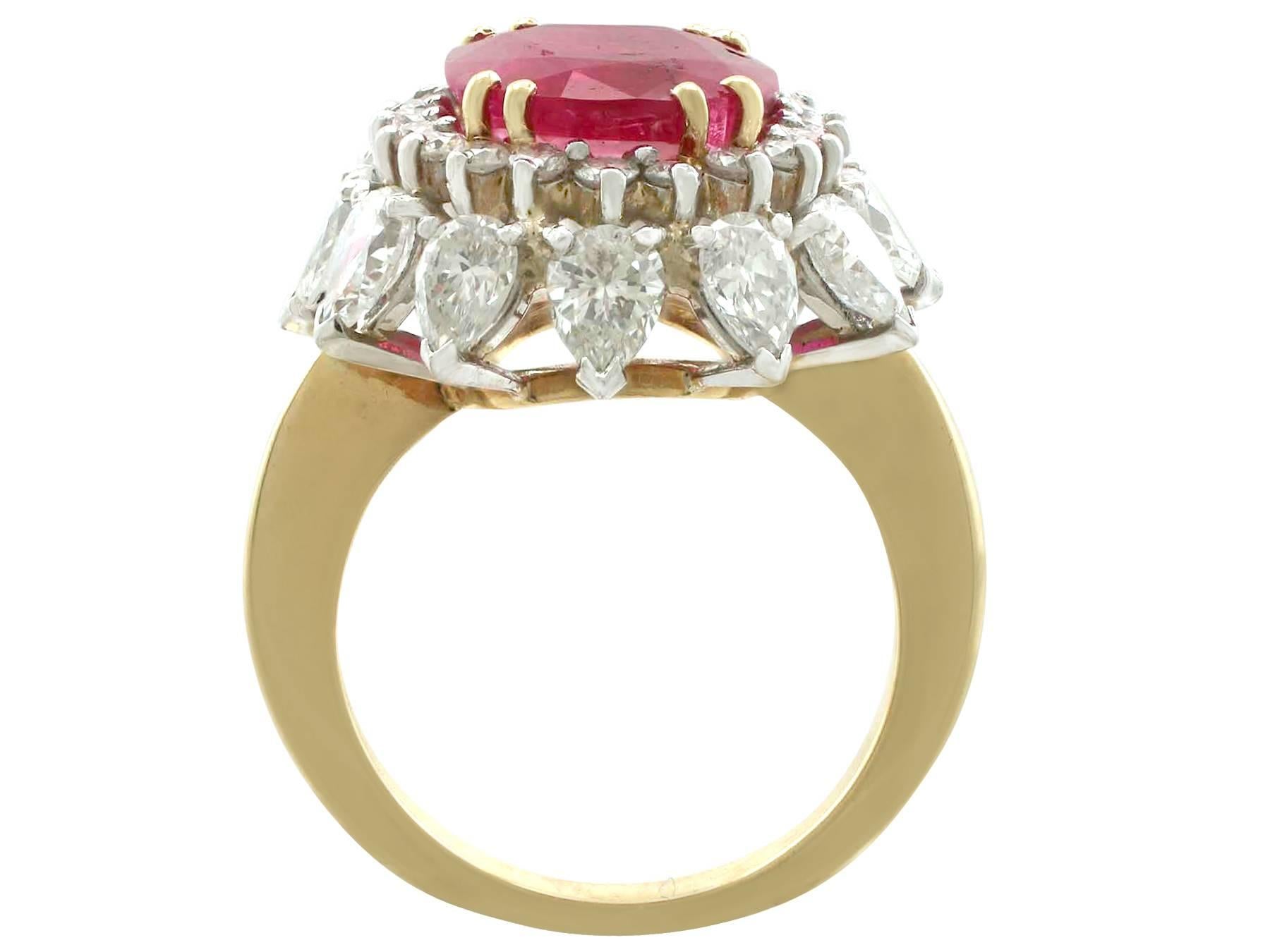 1980s 4.80 Carat Burmese Ruby and 2.80 Carat Diamond 18 Karat Gold Ring 1