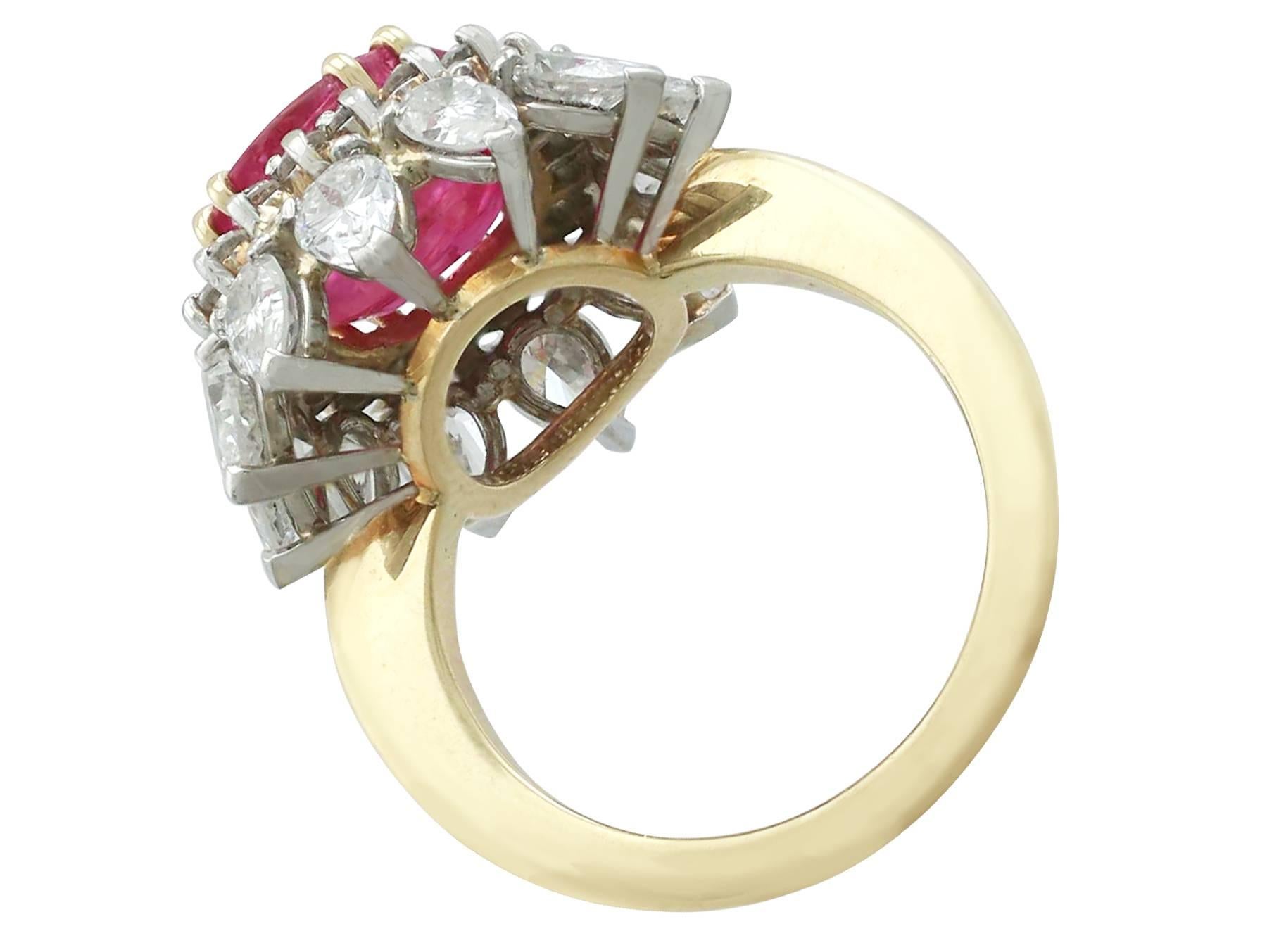 Women's 1980s 4.80 Carat Burmese Ruby and 2.80 Carat Diamond 18 Karat Gold Ring