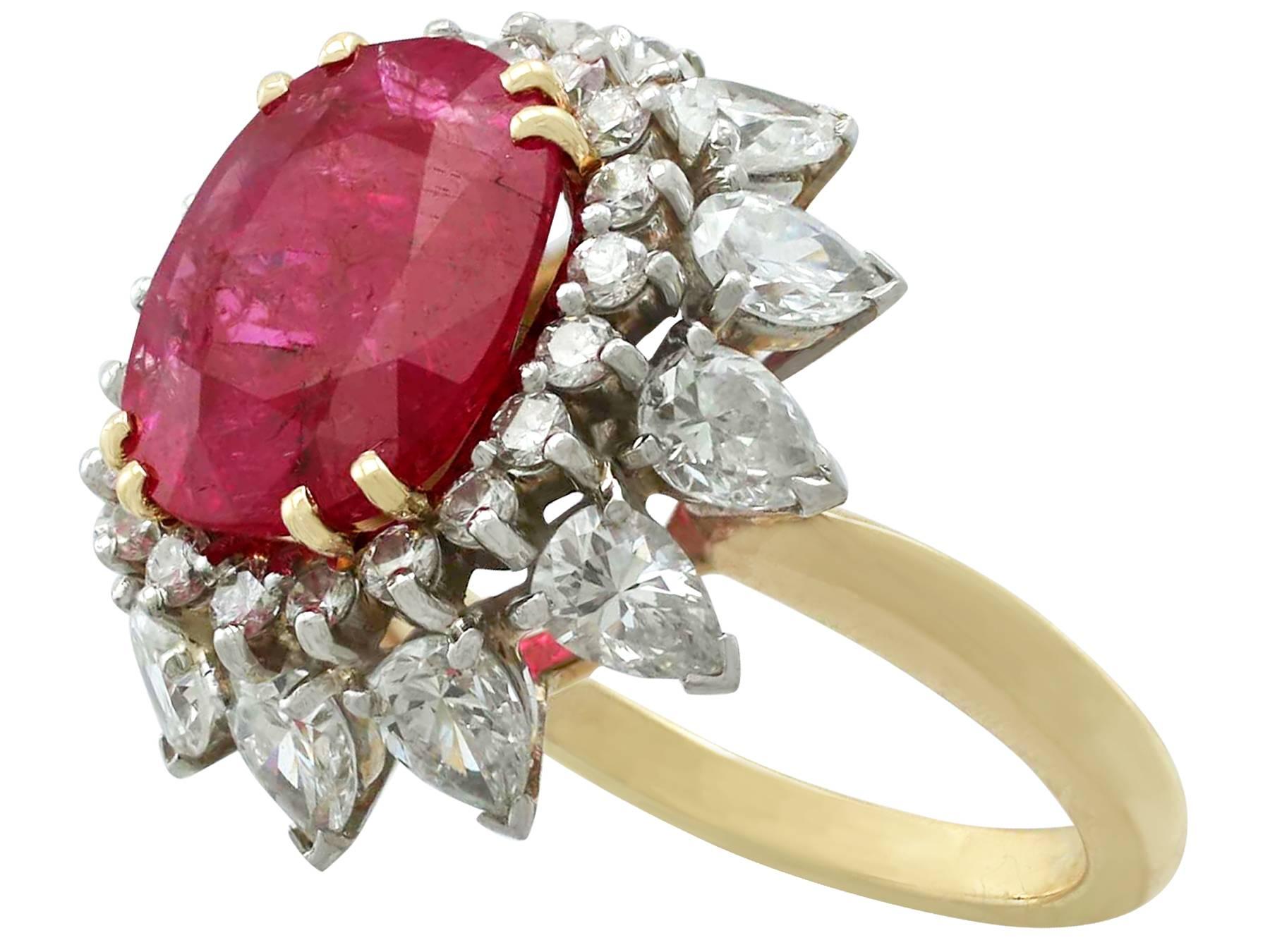 1980s 4.80 Carat Burmese Ruby and 2.80 Carat Diamond 18 Karat Gold Ring In Excellent Condition In Jesmond, Newcastle Upon Tyne