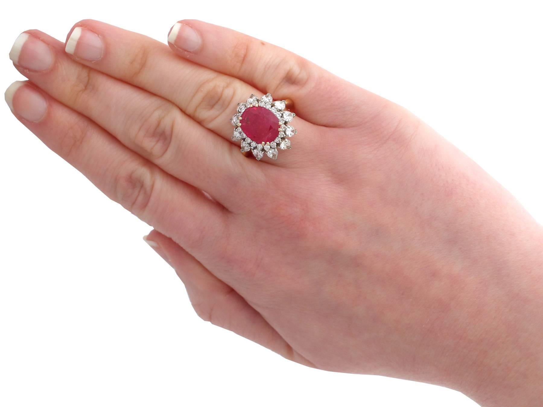 1980s 4.80 Carat Burmese Ruby and 2.80 Carat Diamond 18 Karat Gold Ring 2