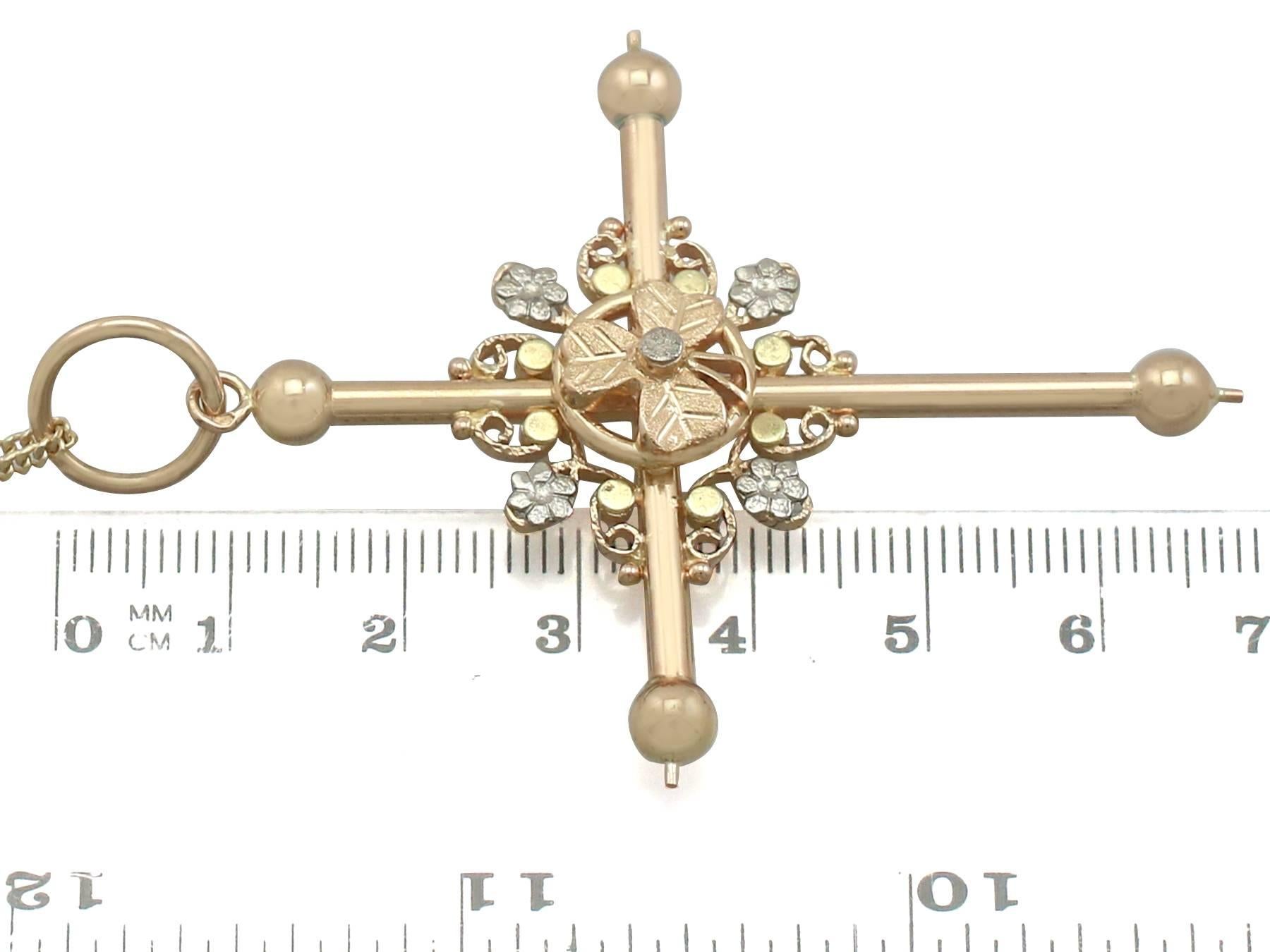 1860s Antique French 18k Rose, White and Yellow Gold Cross Pendant  2