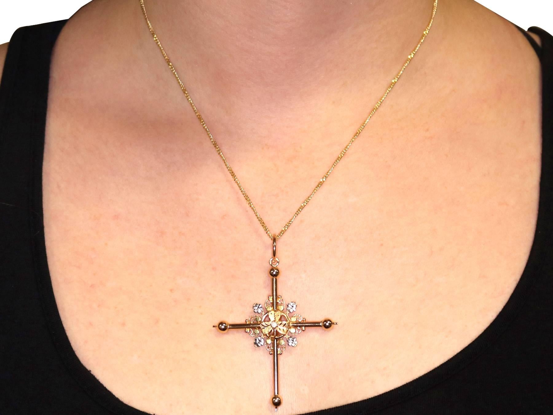 1860s Antique French 18k Rose, White and Yellow Gold Cross Pendant  3