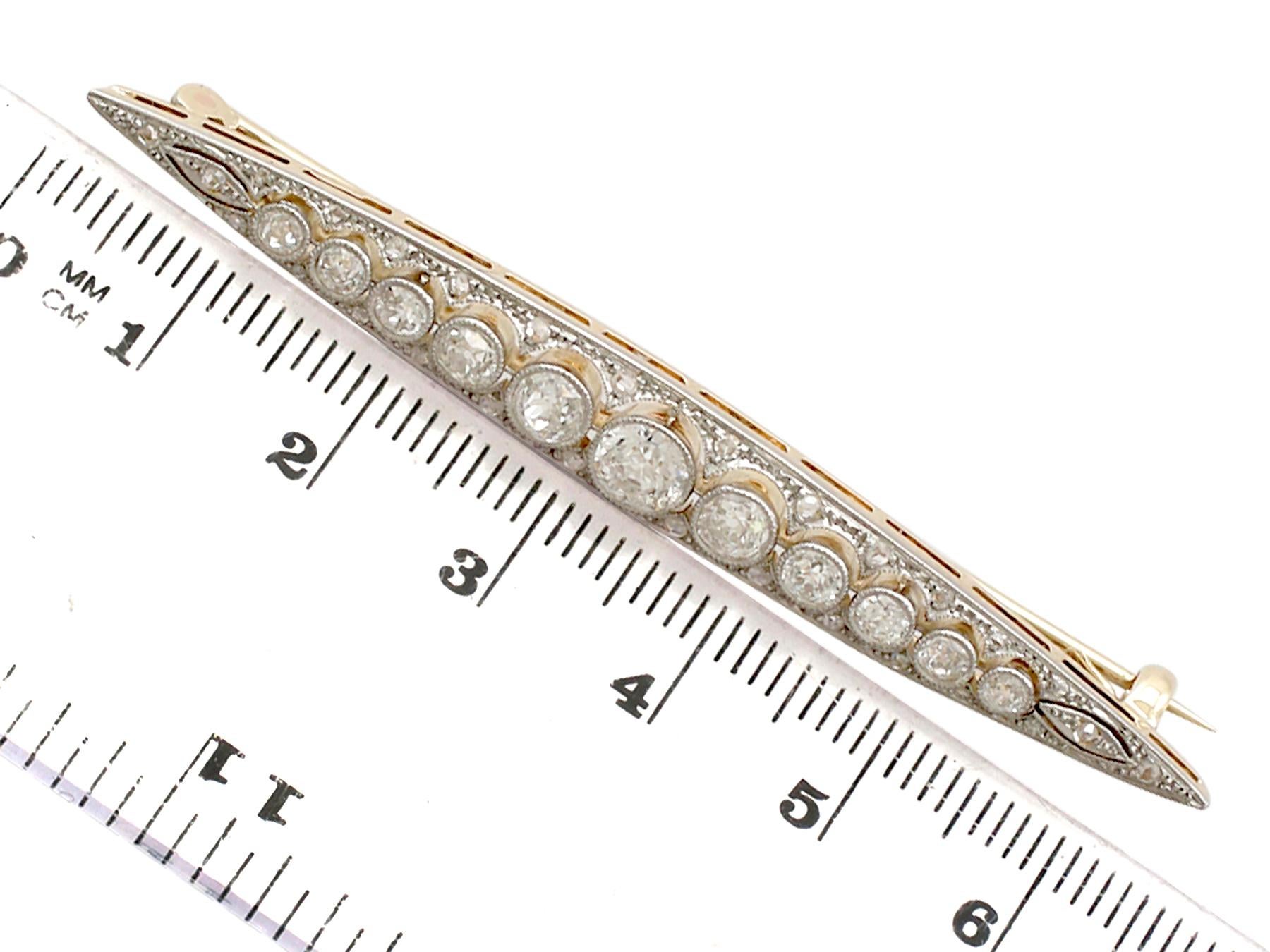 Antique 1930s 2.02 Carat Diamond and Yellow Gold Bar Brooch 2