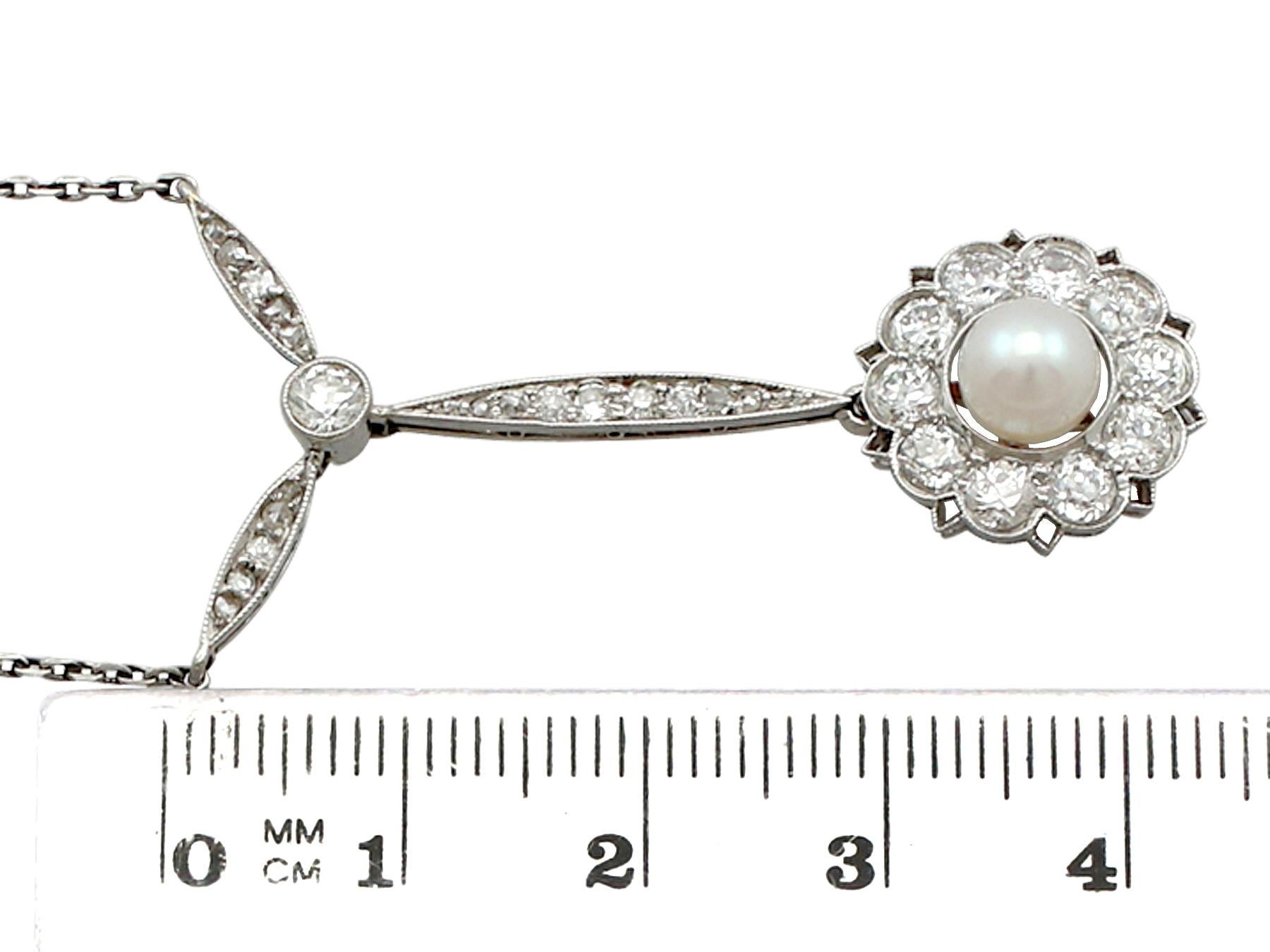 1940s Art Deco Pearl and 1.55 carat Diamond and Platinum Necklace Damen