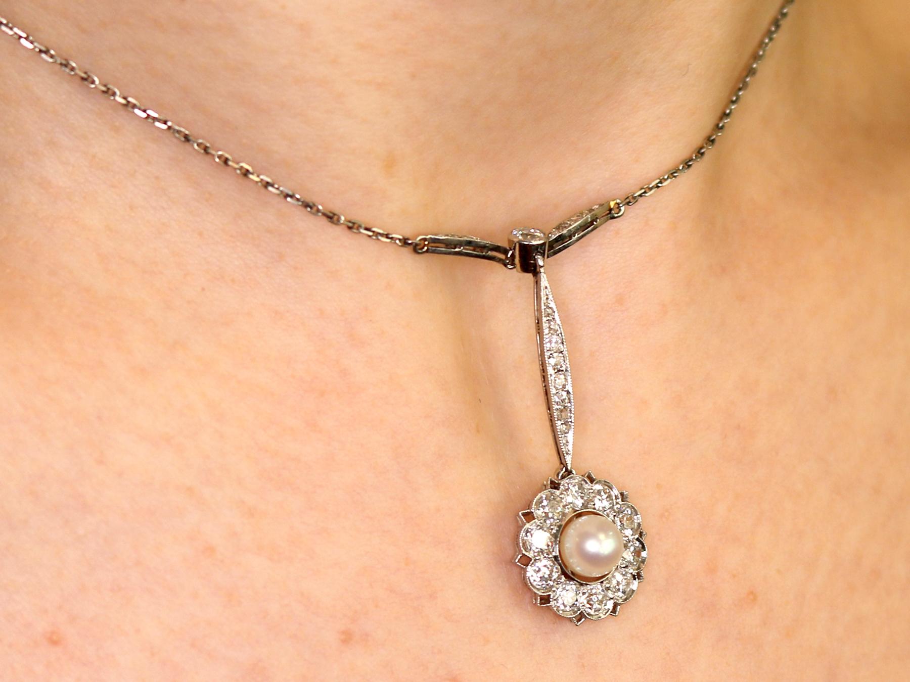 1940s Art Deco Pearl and 1.55 carat Diamond and Platinum Necklace 4