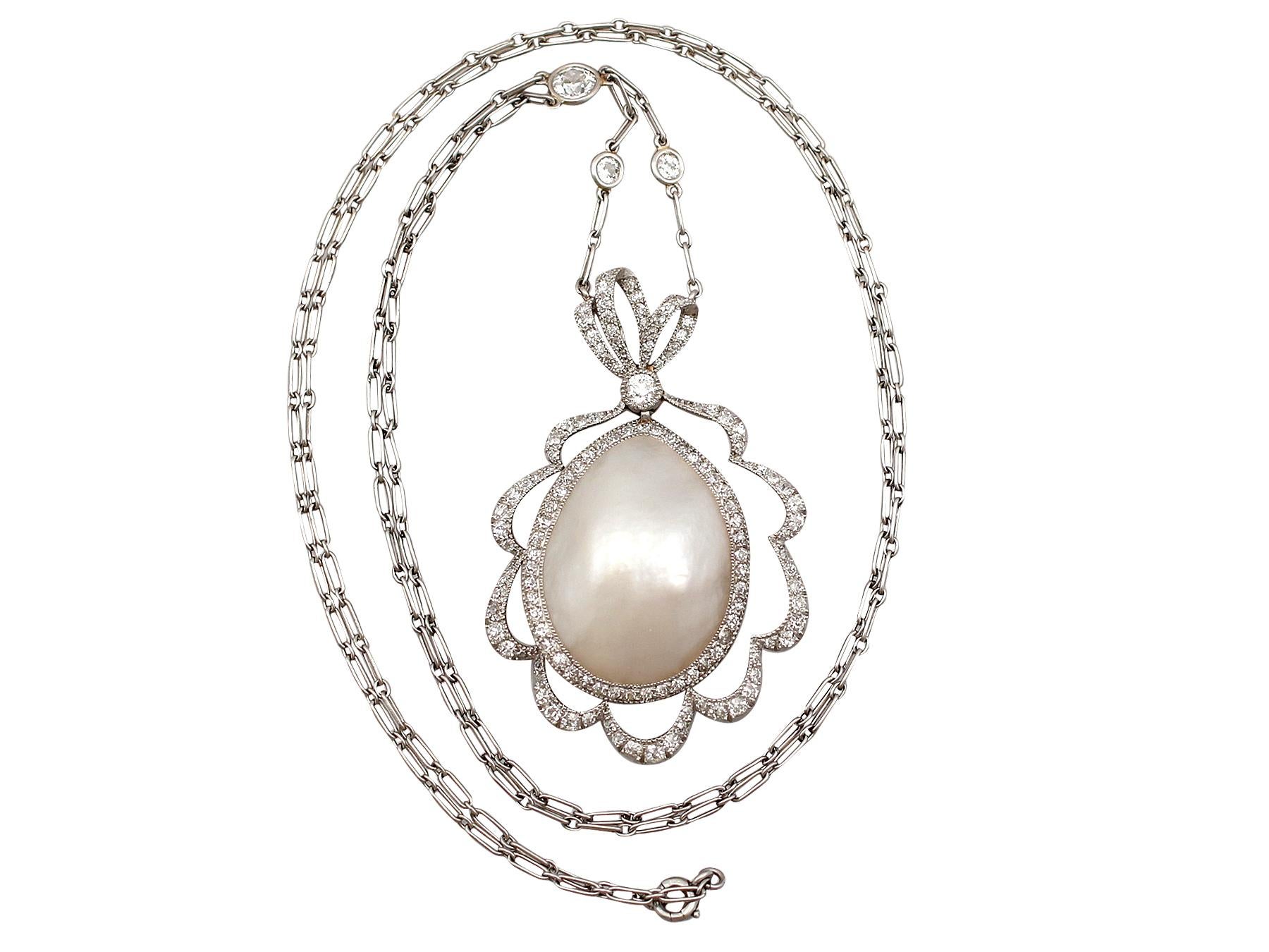 A stunning antique blister pearl and 2.65 carat diamond, platinum necklace; part of our diverse antique jewellery and estate jewelry collections.

This stunning, fine and impressive antique blister pearl necklace has been crafted in platinum.

The