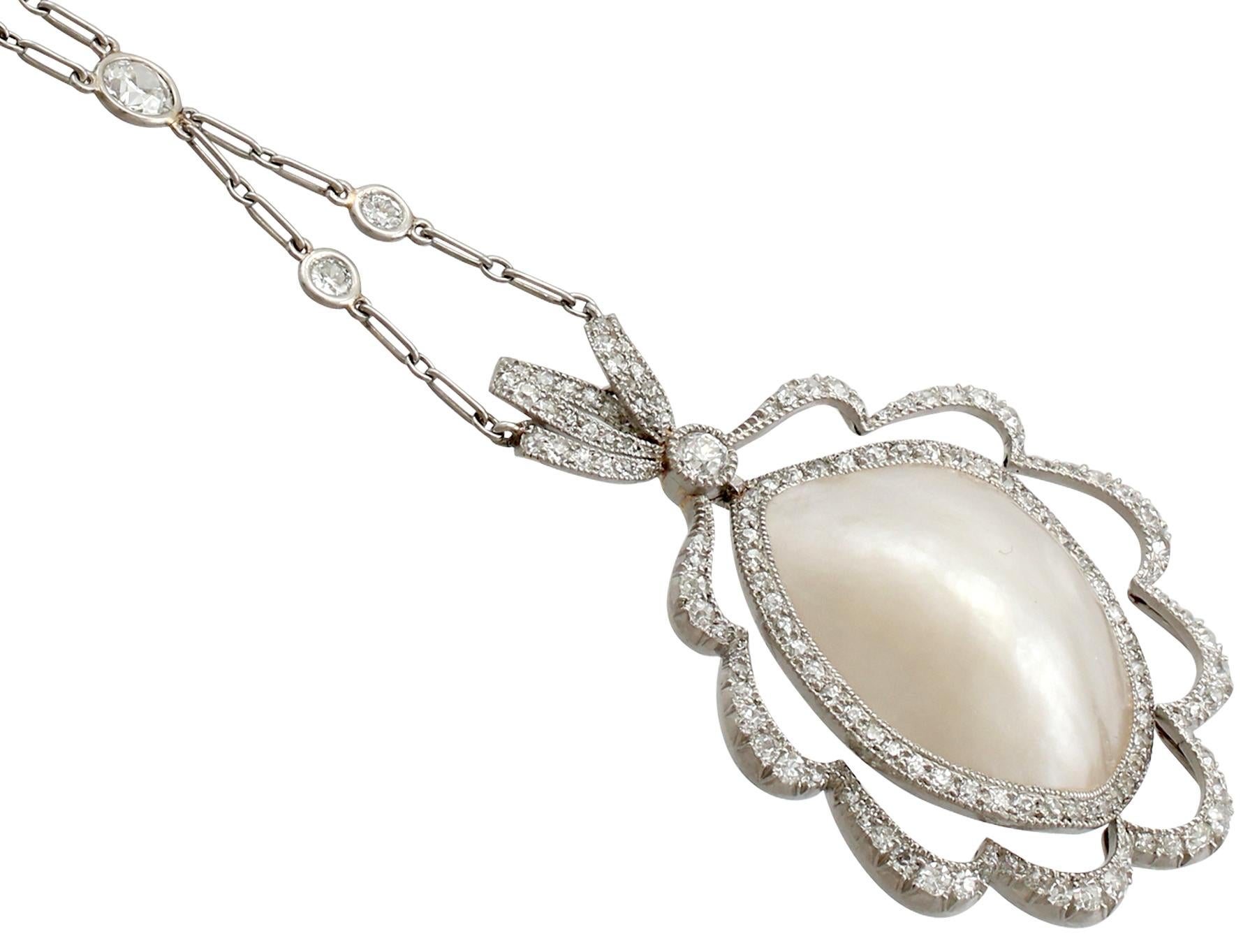 Old European Cut Antique 1910s Blister Pearl and 2.65 carat Diamond Platinum Necklace
