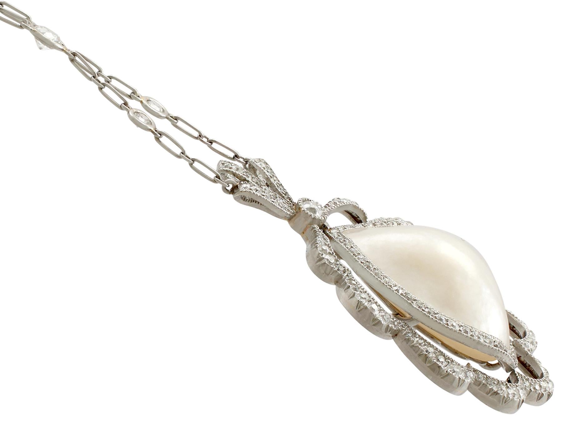 Antique 1910s Blister Pearl and 2.65 carat Diamond Platinum Necklace In Excellent Condition In Jesmond, Newcastle Upon Tyne