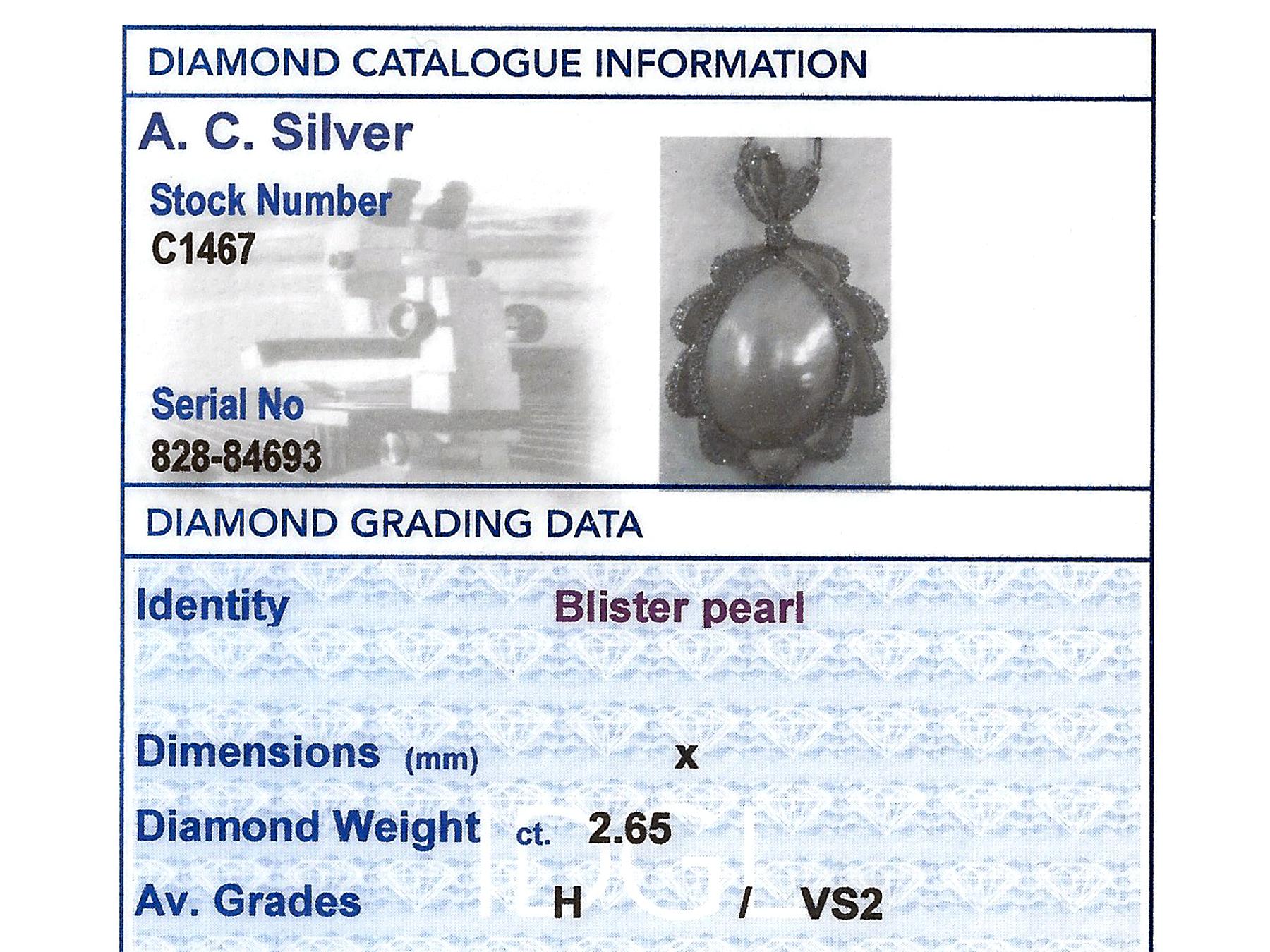 Antique 1910s Blister Pearl and 2.65 carat Diamond Platinum Necklace 2