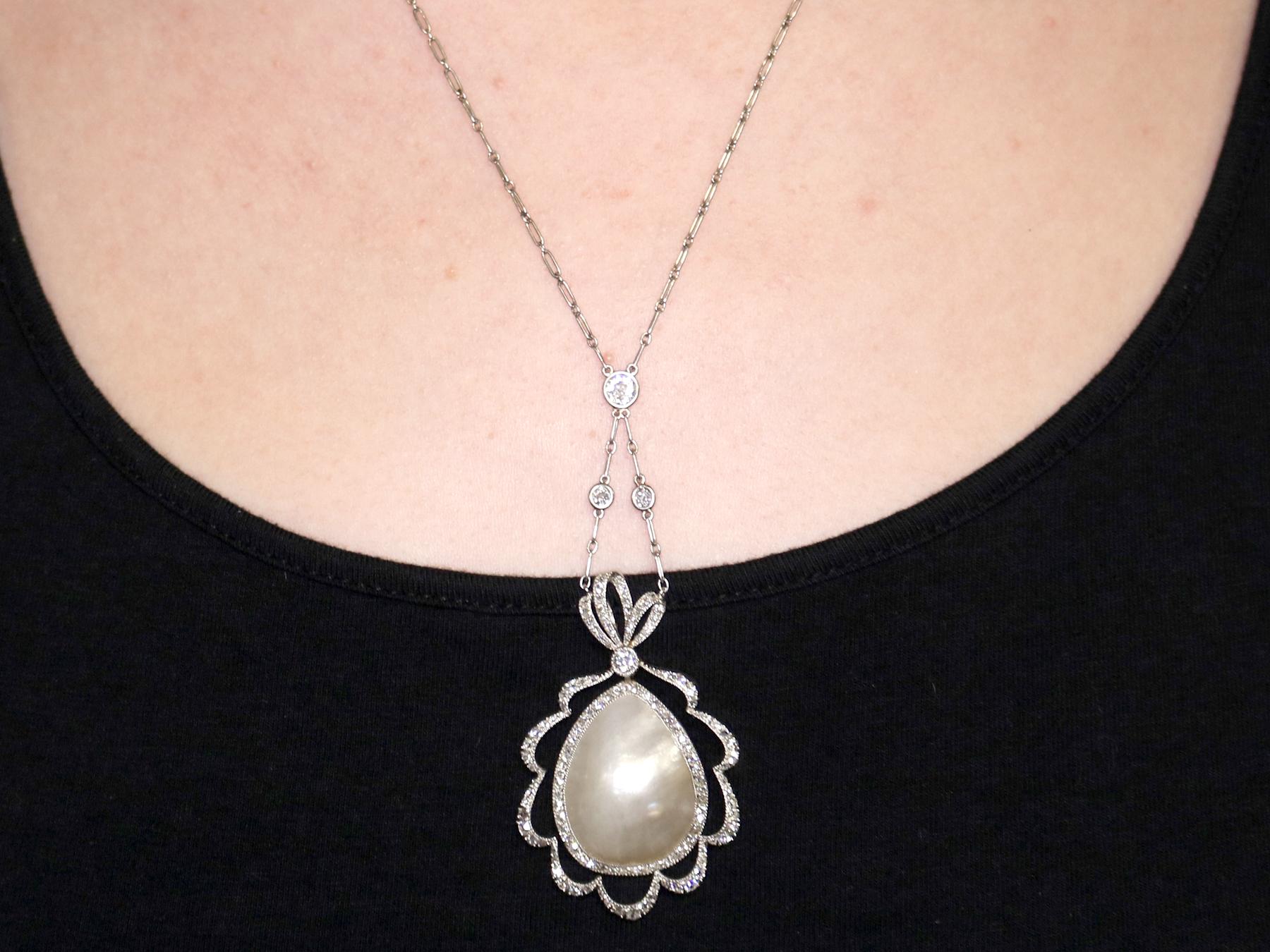 Antique 1910s Blister Pearl and 2.65 carat Diamond Platinum Necklace 3