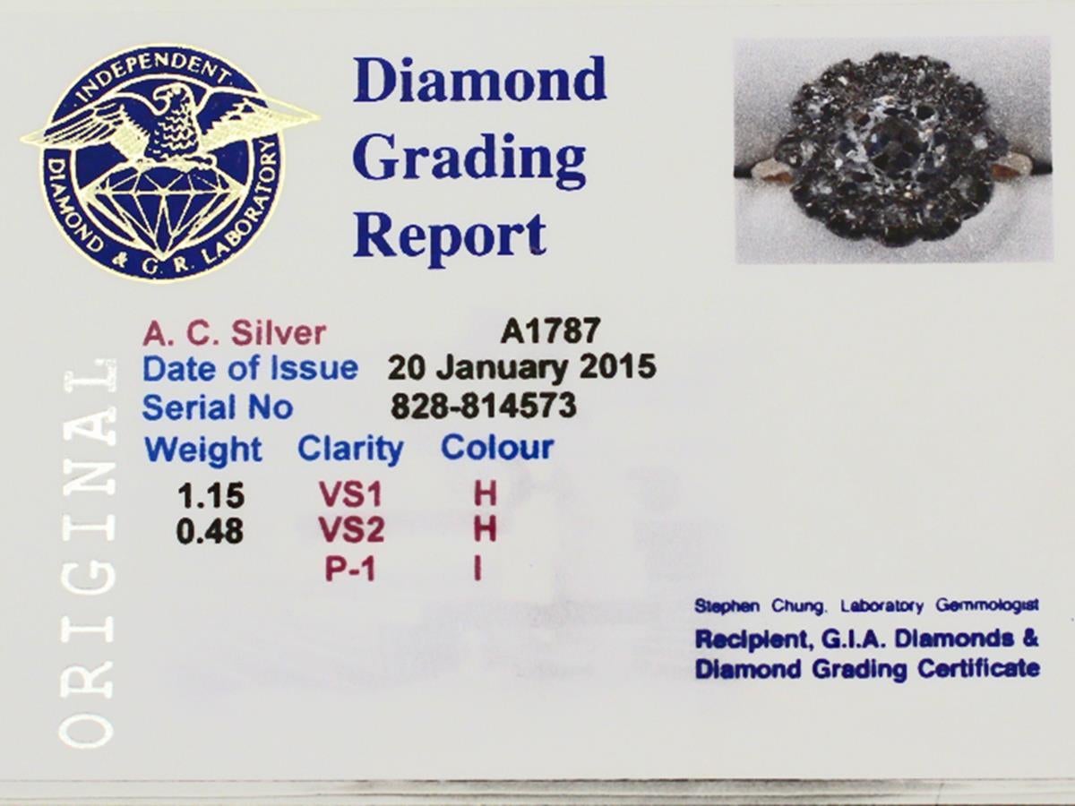 Victorian 1.63 Carat Diamond Gold Platinum Cluster Ring 1