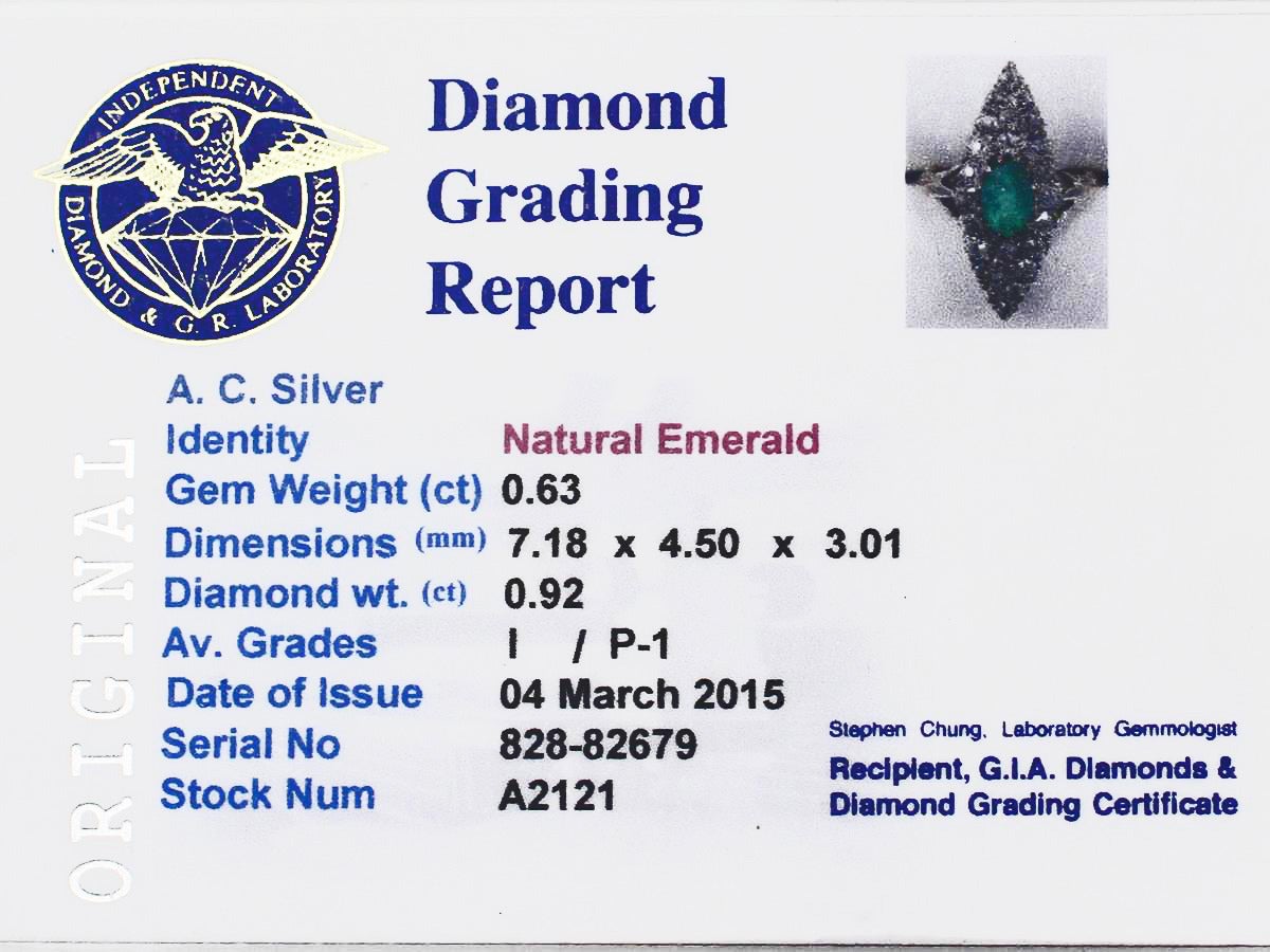 0.63 Carat Emerald and 0.92 Carat Diamond, 18k Yellow Gold Dress Ring 2