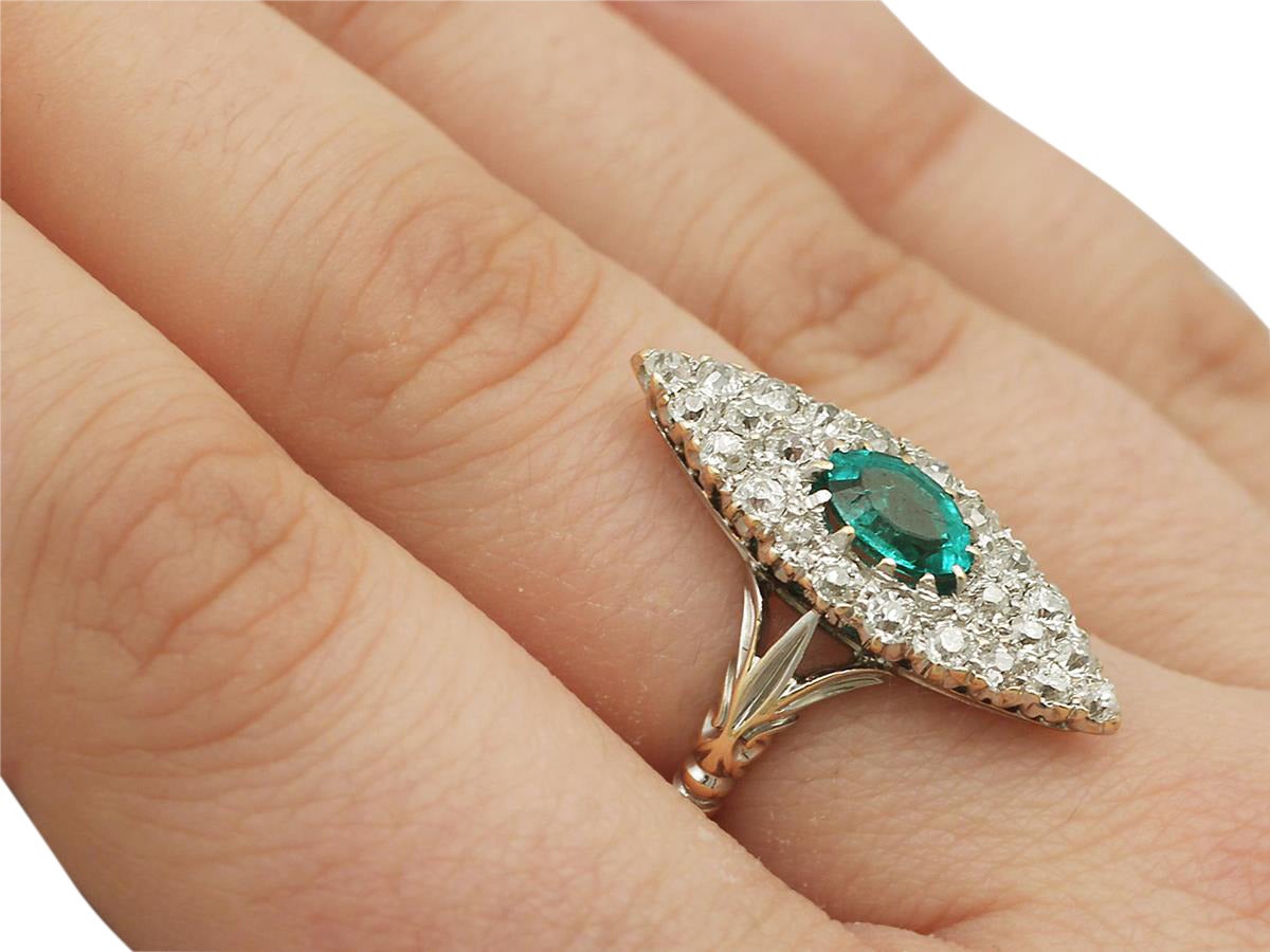 0.63 Carat Emerald and 0.92 Carat Diamond, 18k Yellow Gold Dress Ring 4