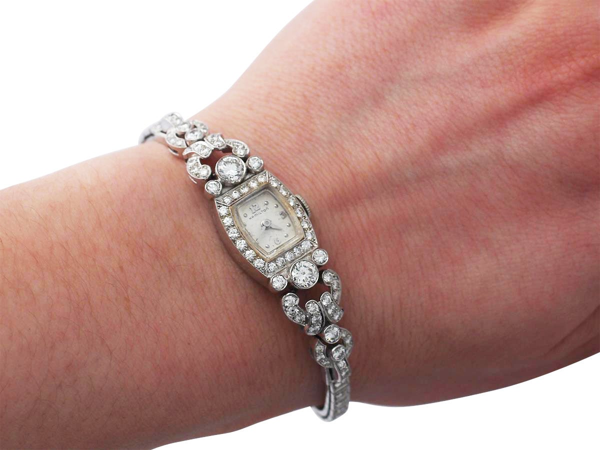 Hamilton Lady's Platinum Diamond Art Deco Cocktail Wristwatch 4