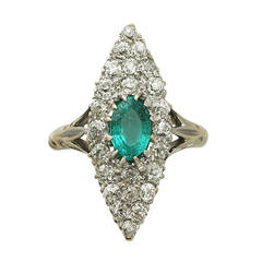 0.63 Carat Emerald and 0.92 Carat Diamond, 18k Yellow Gold Dress Ring