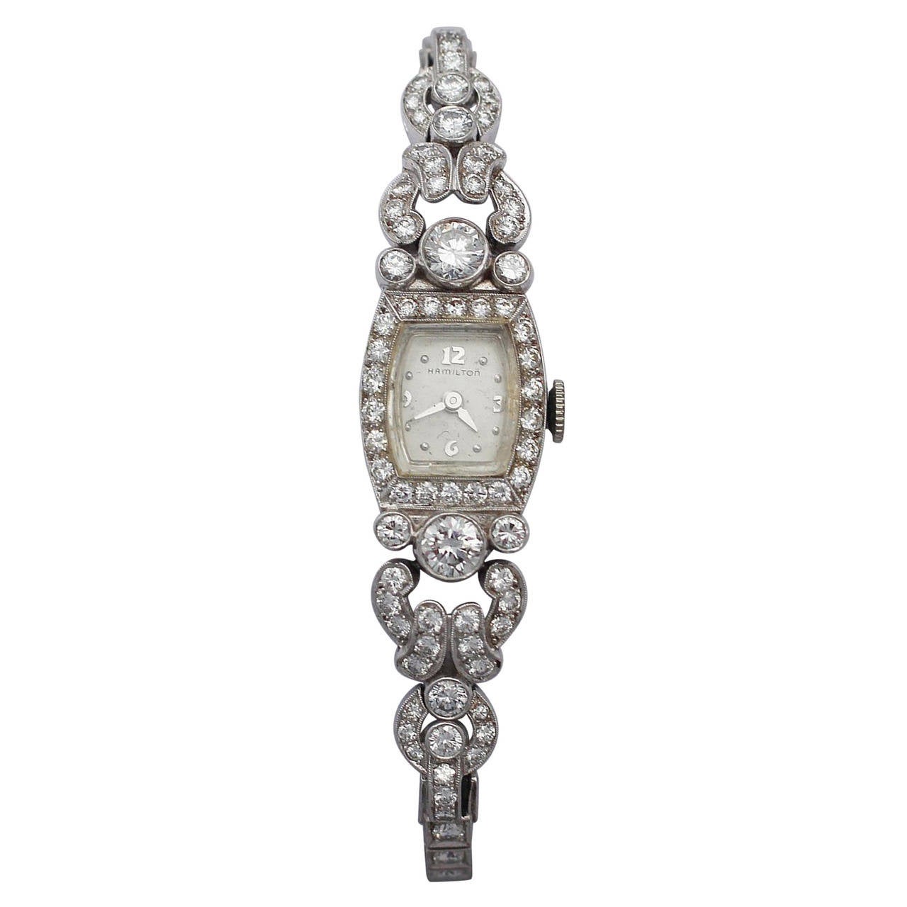 Hamilton Lady's Platinum Diamond Art Deco Cocktail Wristwatch