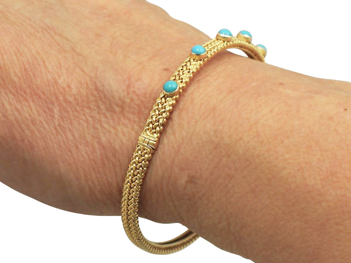 Turquoise and 18k Yellow Gold Bangle - Antique Victorian 1