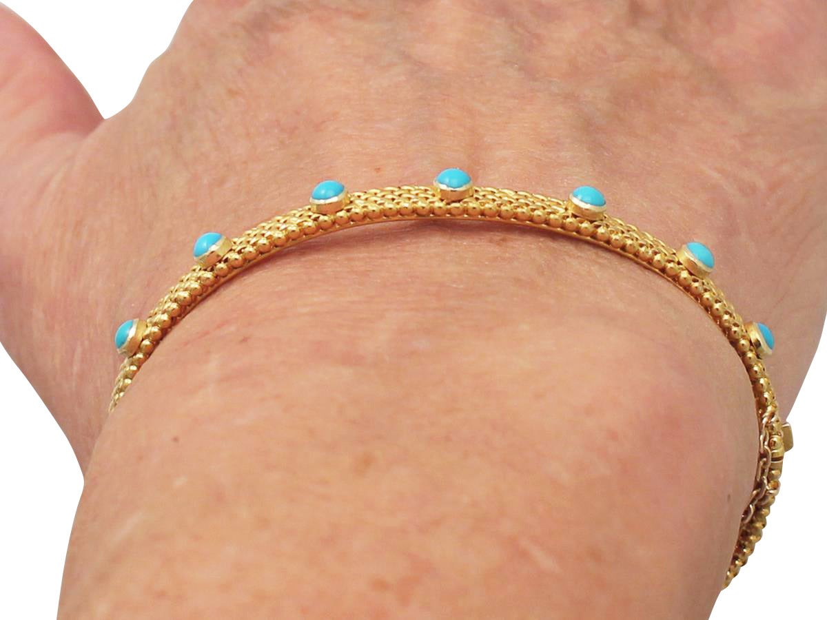 Turquoise and 18k Yellow Gold Bangle - Antique Victorian 2