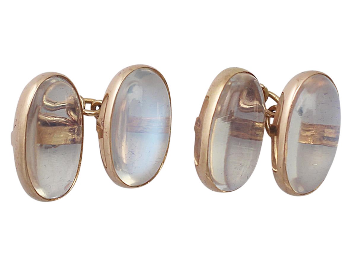 3.68Ct Moonstone and 15k Yellow Gold Gents Dress Set - Antique Victorian In Excellent Condition In Jesmond, Newcastle Upon Tyne
