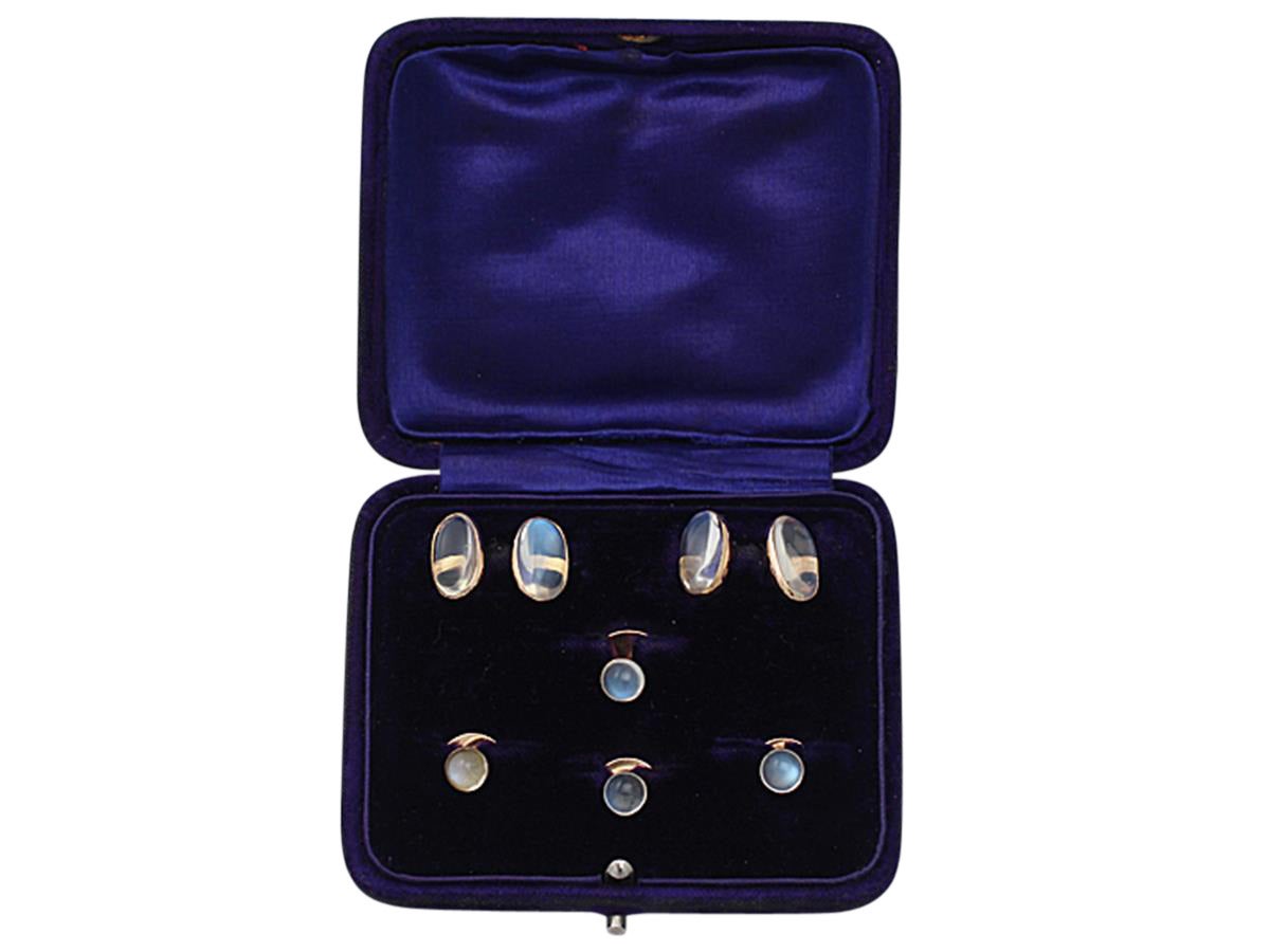 3.68Ct Moonstone and 15k Yellow Gold Gents Dress Set - Antique Victorian 6